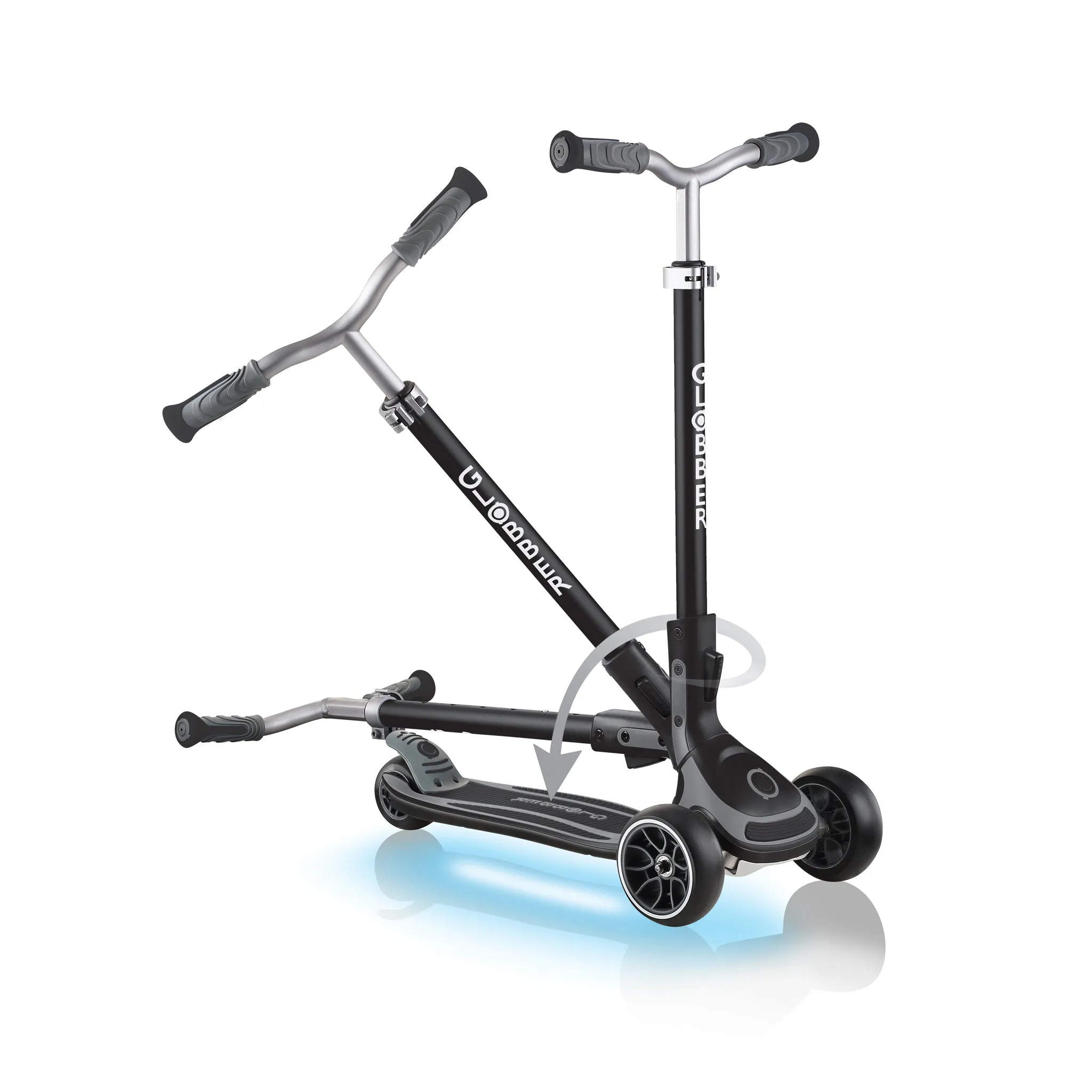 Globber Ultimum Lights Foldable Scooter - Black / Charcoal Grey (5Y )