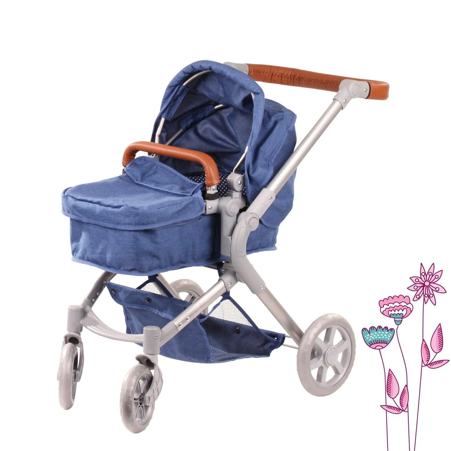 Gotz Doll Pram 2 in 1 Denim & Spots