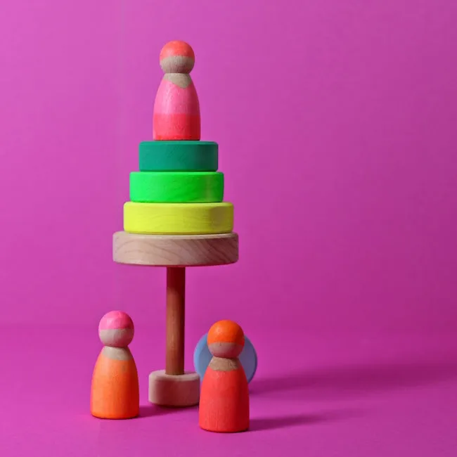 Grimm's | Small Conical Stacking Tower Neon Green