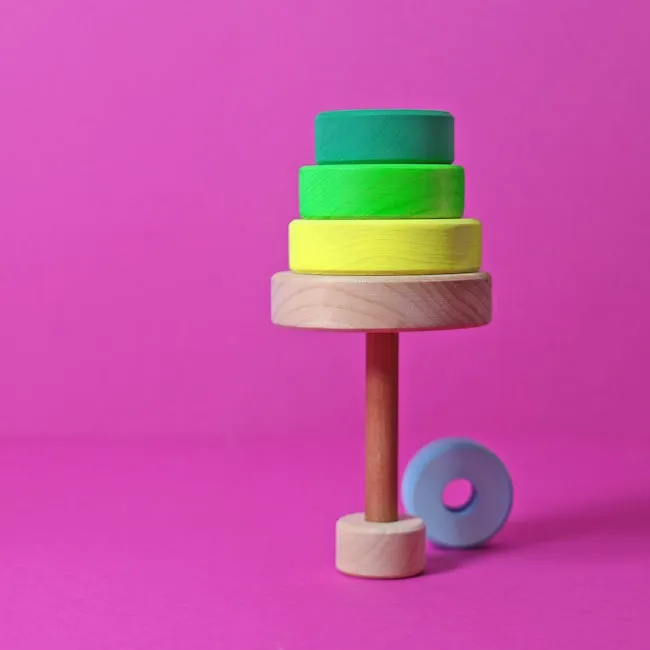 Grimm's | Small Conical Stacking Tower Neon Green