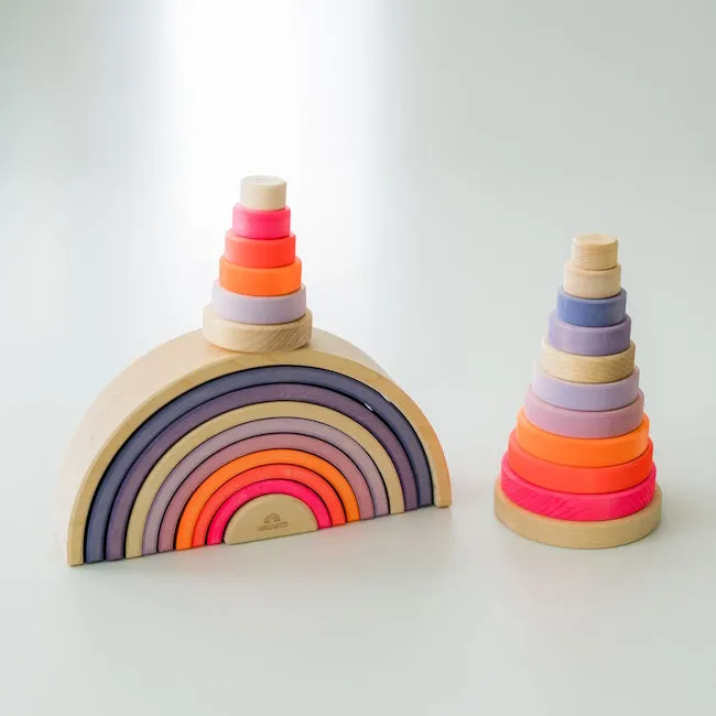 Grimm's | Small Conical Stacking Tower Neon Pink