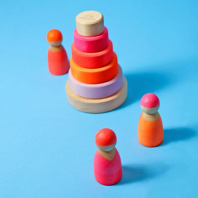 Grimm's | Small Conical Stacking Tower Neon Pink