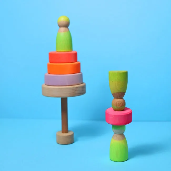 Grimm's | Small Conical Stacking Tower Neon Pink