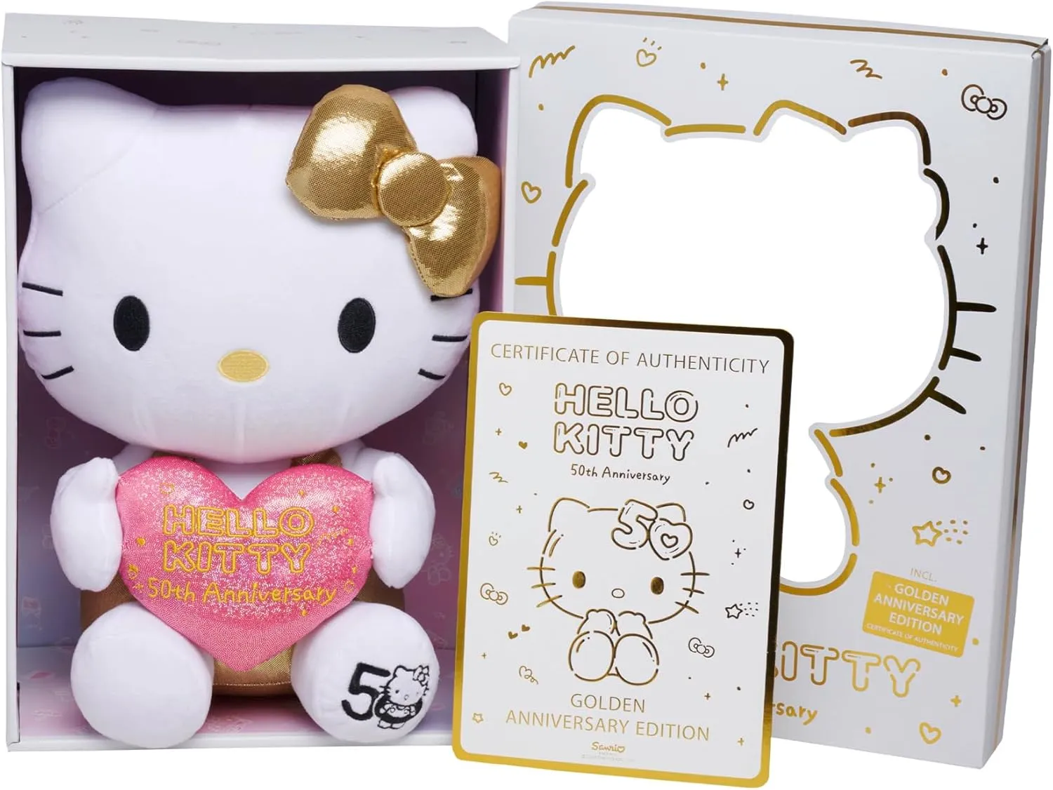 Hello Kitty 50th Anniversary Plush Figure - Golden Edition Collectible for Ages 3 