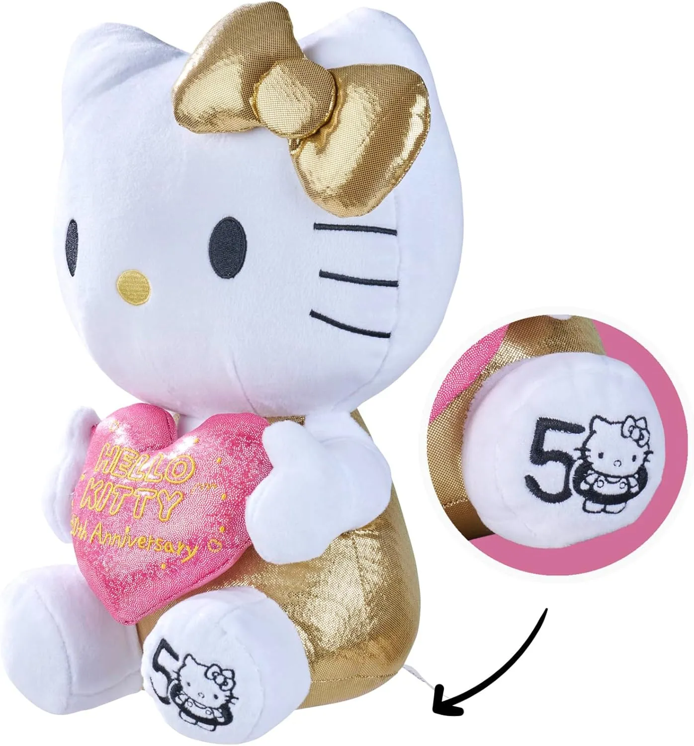 Hello Kitty 50th Anniversary Plush Figure - Golden Edition Collectible for Ages 3 