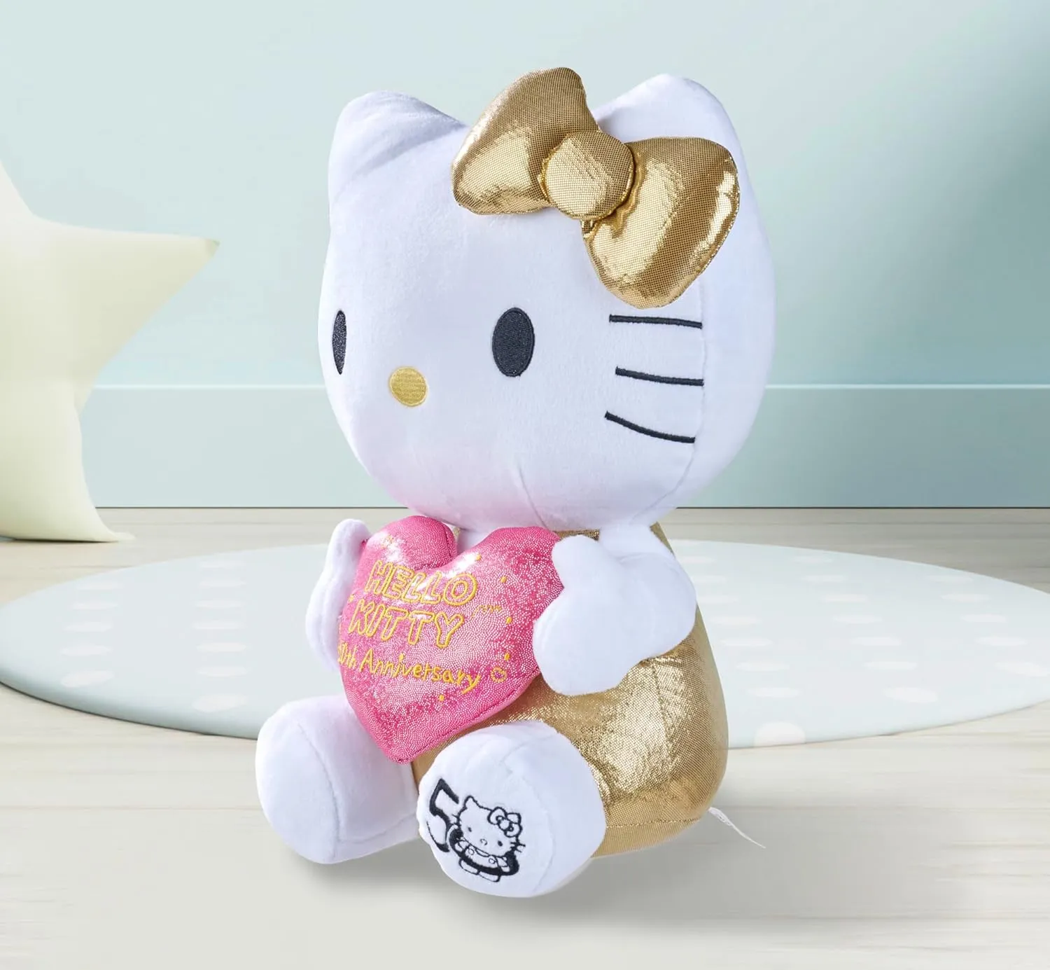 Hello Kitty 50th Anniversary Plush Figure - Golden Edition Collectible for Ages 3 