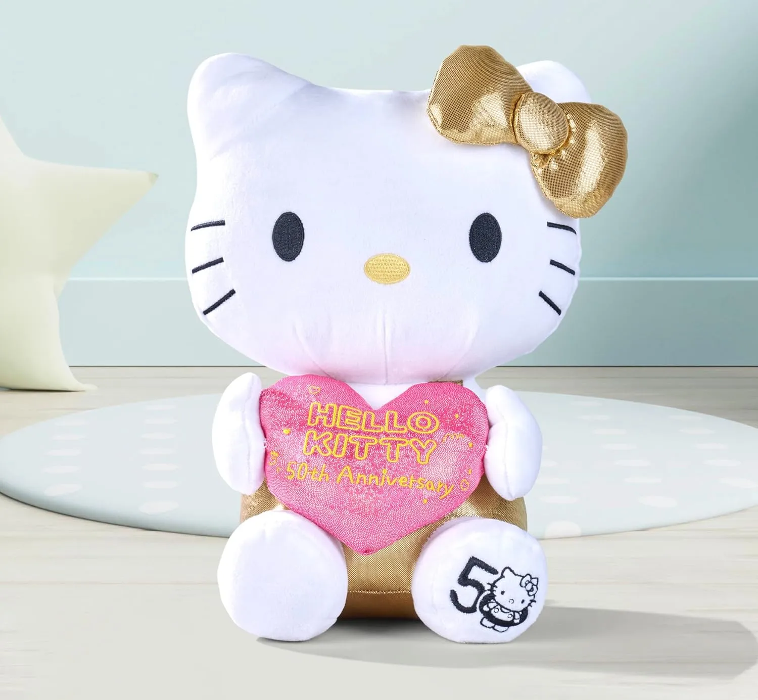 Hello Kitty 50th Anniversary Plush Figure - Golden Edition Collectible for Ages 3 