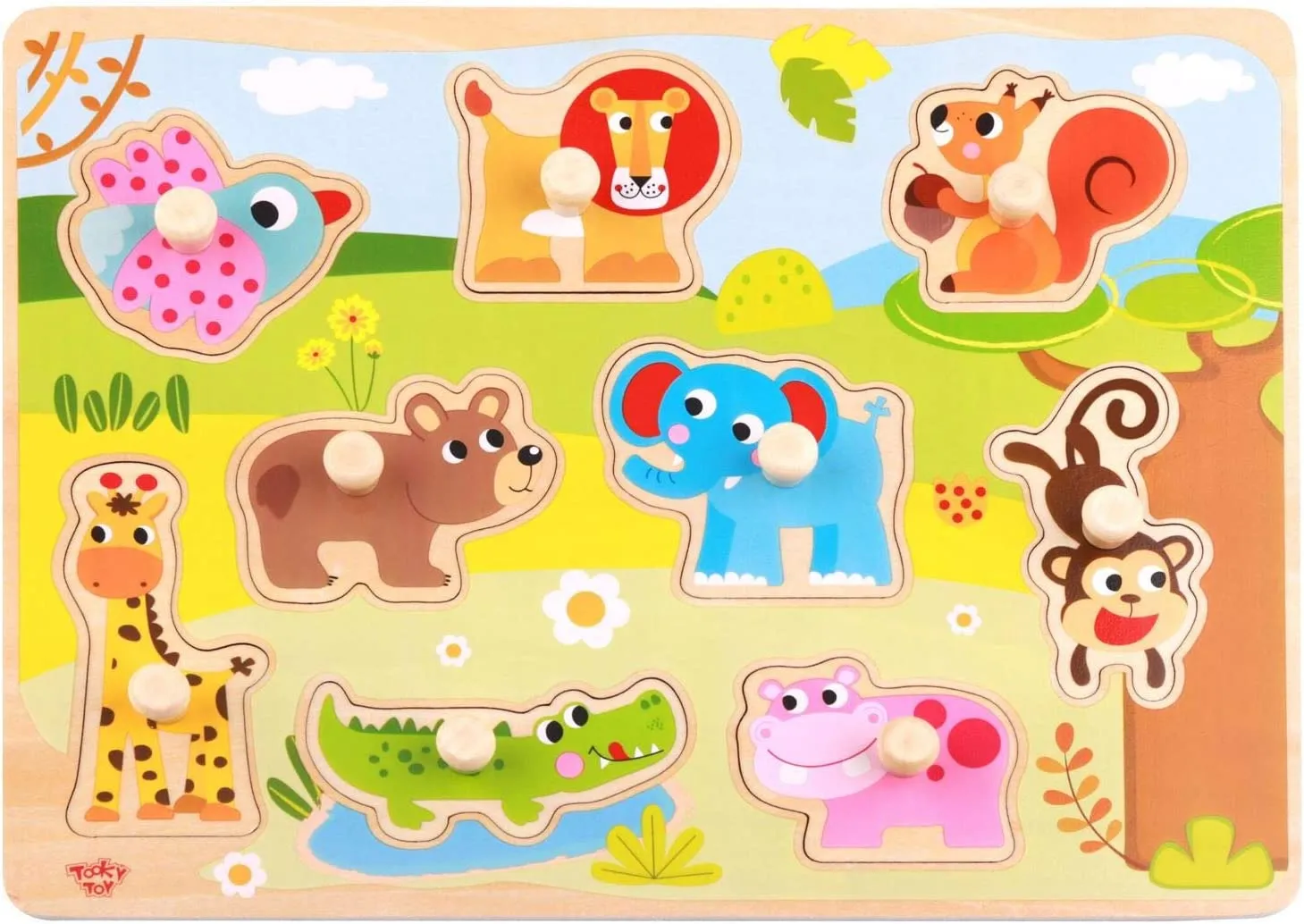 iXium Wooden Jungle Safari Animal Jigsaw Puzzle Peg Shape Sorter Toddlers Toy Present 18 Months  