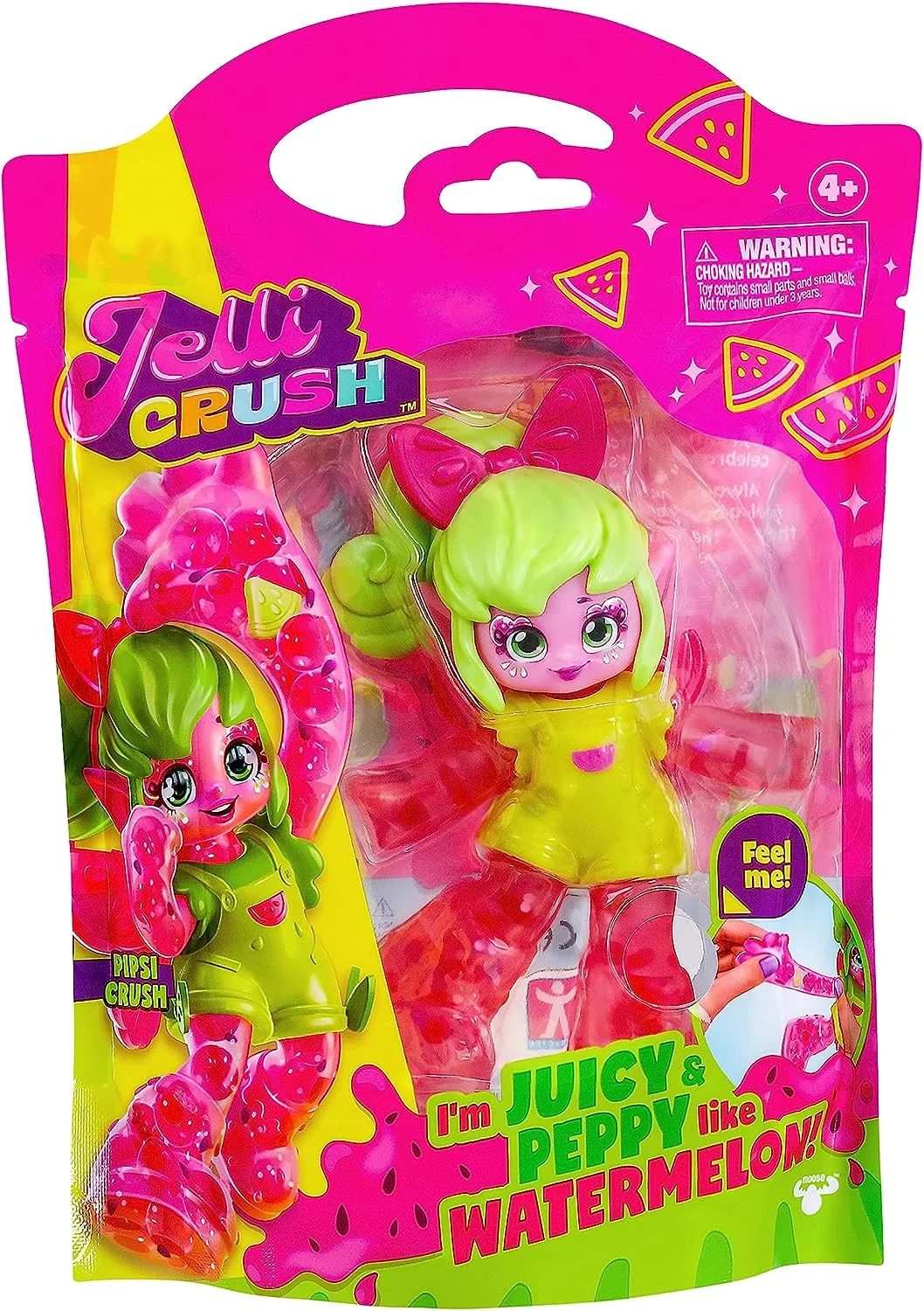 Jelli Crush Pipsi Crush Squishy, Smooshy, Stretchy Watermelon Pixie Themed Doll with Unique Charm Inside