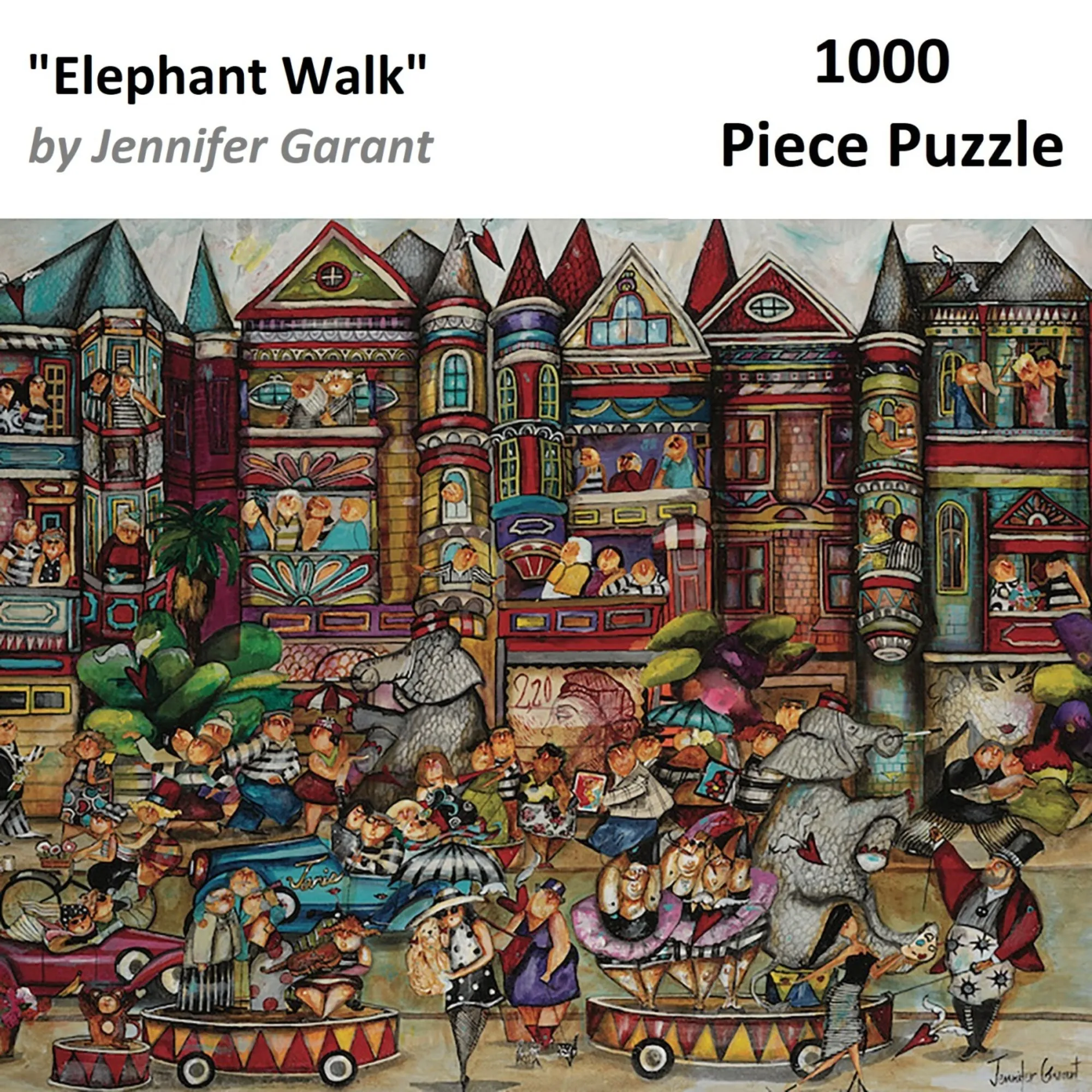 Jennifer Garant Elephant Walk Carnival-Themed Jigsaw Puzzle - 1000 pc