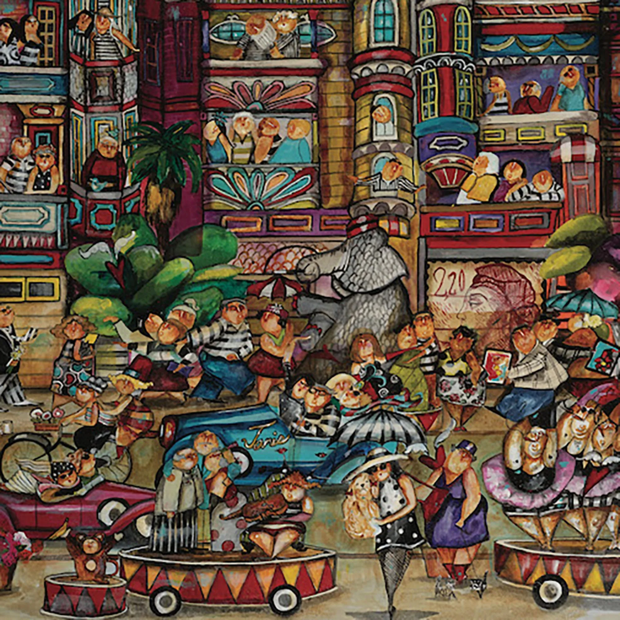 Jennifer Garant Elephant Walk Carnival-Themed Jigsaw Puzzle - 1000 pc
