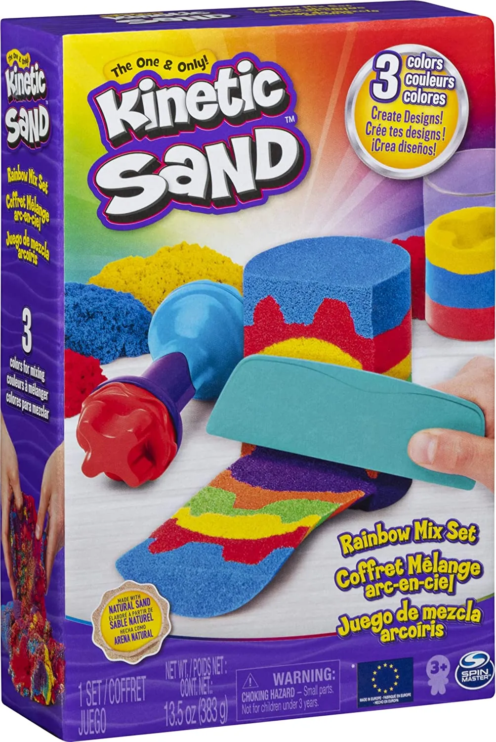 Kinetic Sand Rainbow Mix Set with 3 Colours of Kinetic Sand (382g)