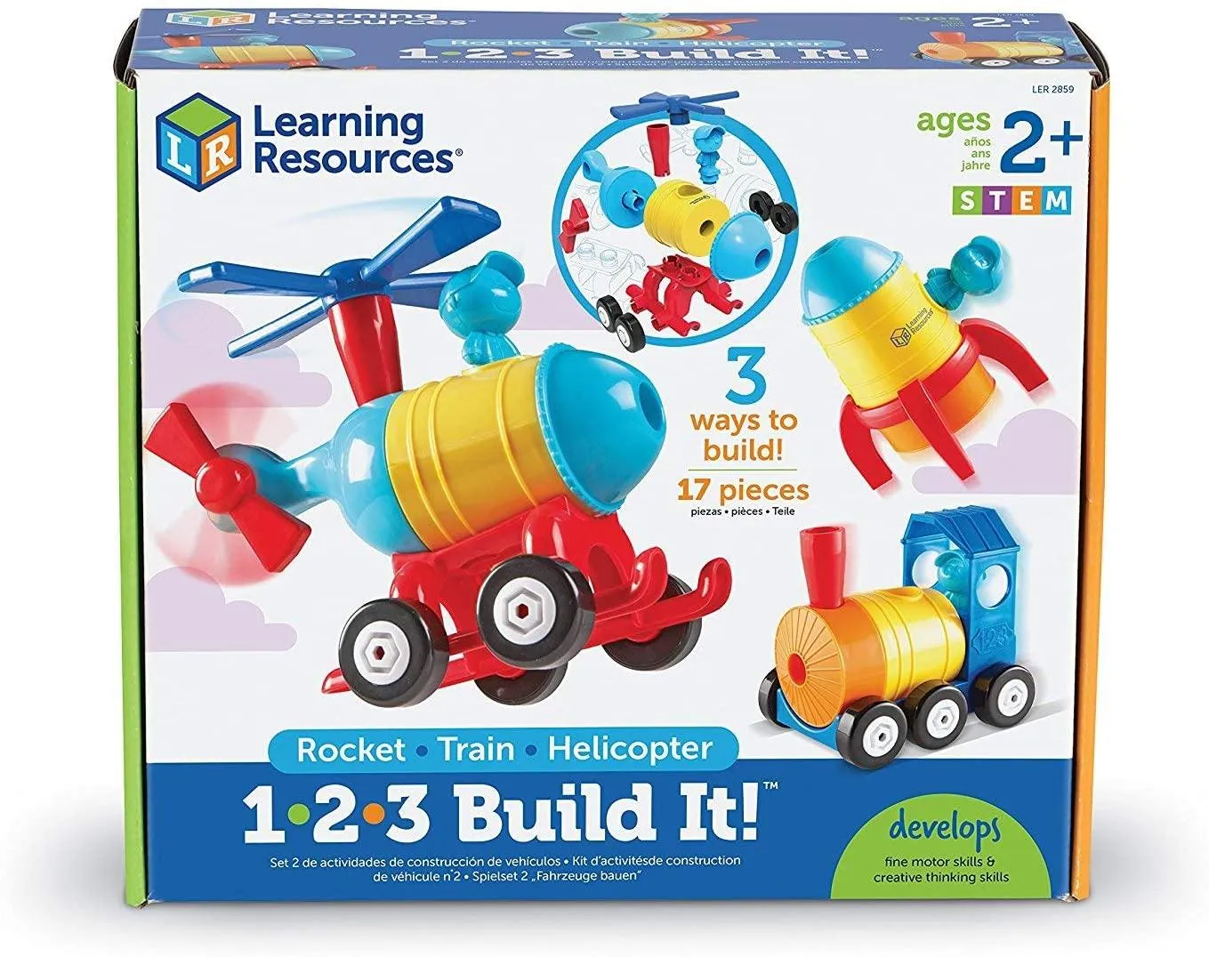 Learning Resources 1-2-3 Build It Rocket Train Helicopter