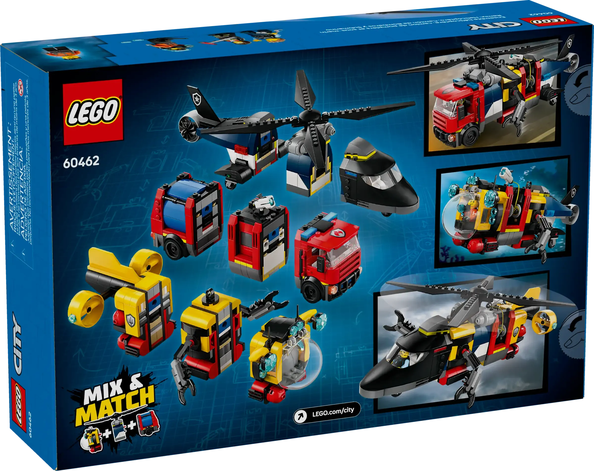 LEGO CITY 60462 Helicopter, Fire Truck & Submarine Remix
