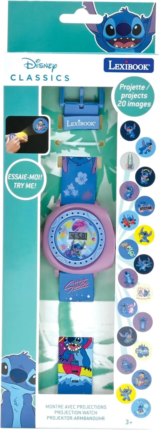 LEXIBOOK Disney Lilo & Stitch Projection Watch - Adjustable Digital Screen with 20 Images, Ages 3 