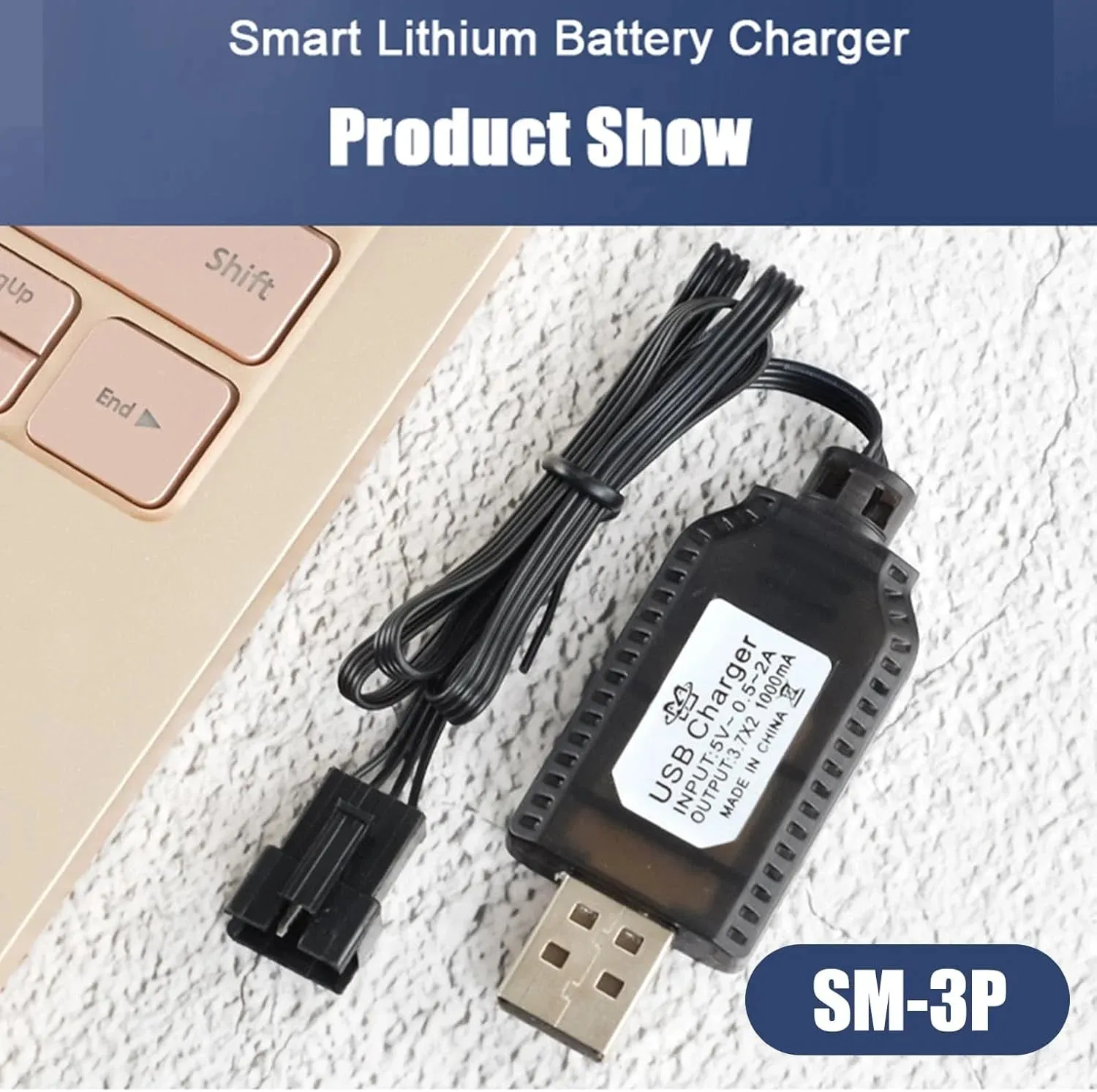 Lithium USB Battery Charger 7.4V 1000mA 3-Pin