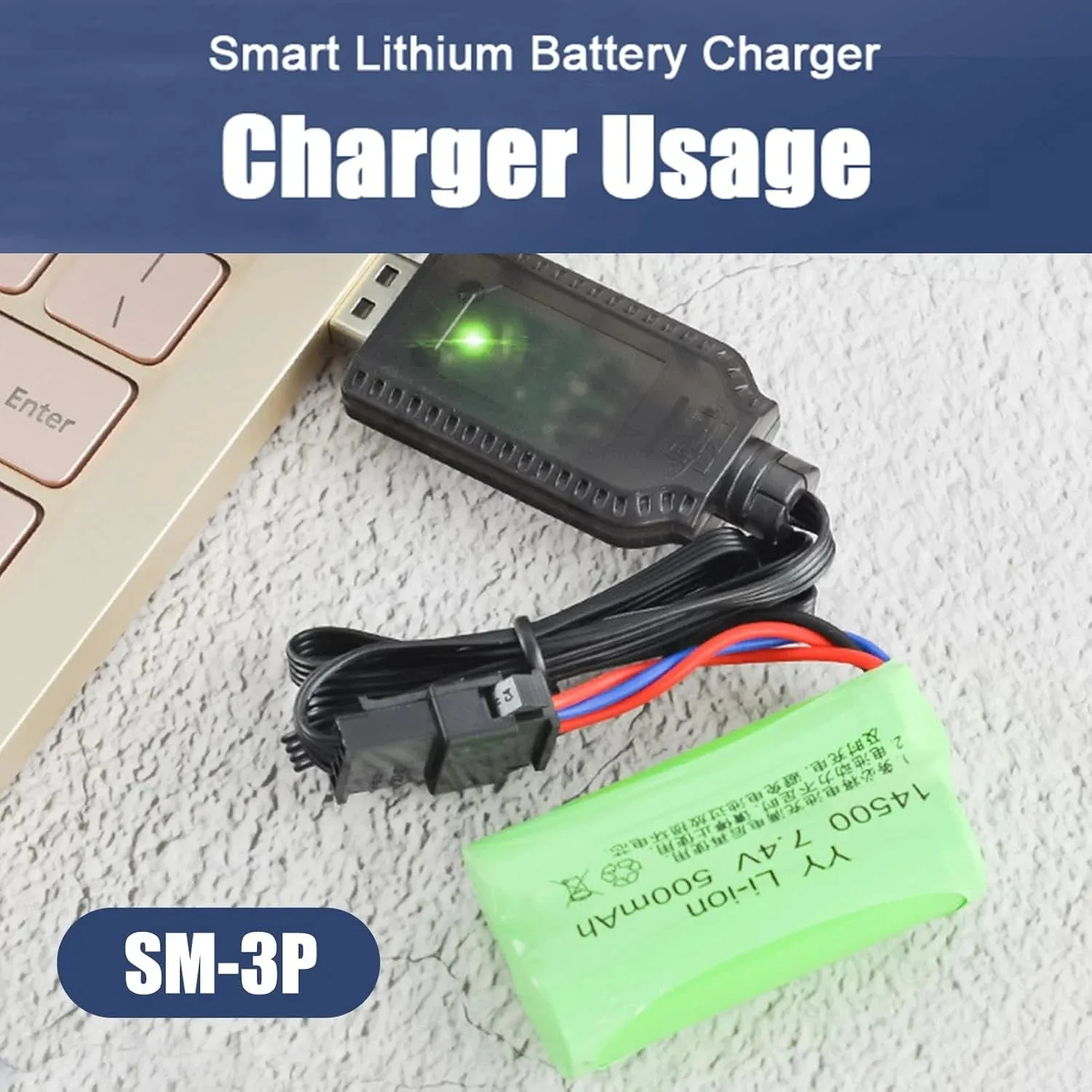 Lithium USB Battery Charger 7.4V 1000mA 3-Pin
