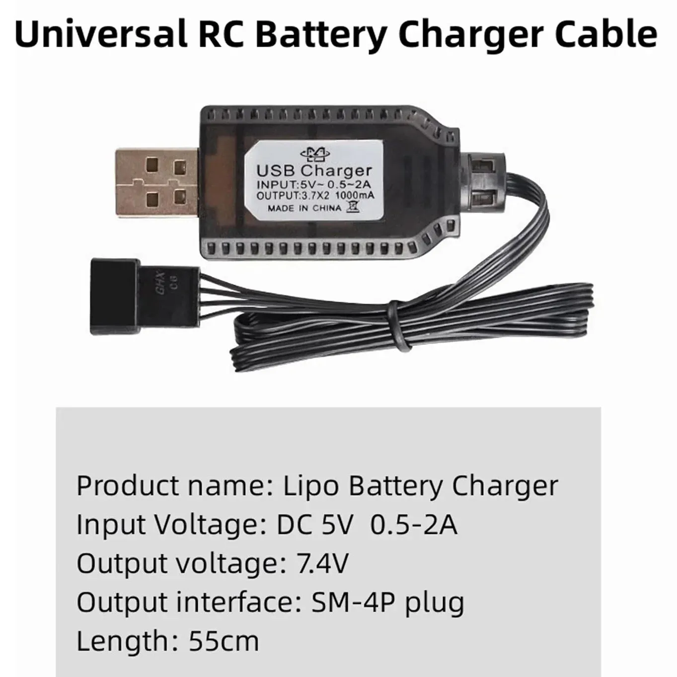 Lithium USB Battery Charger 7.4v 500mA 4-PIN