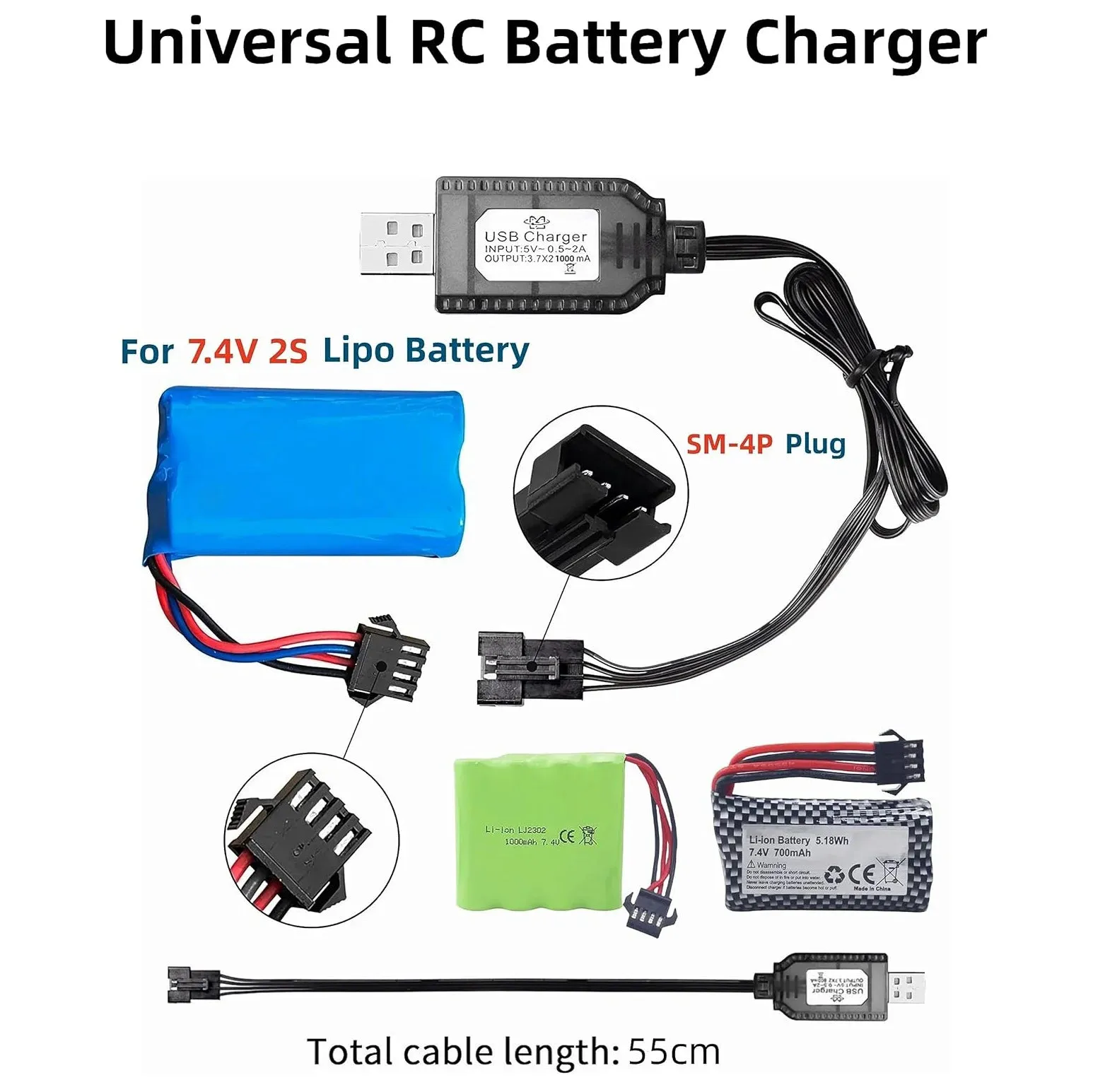 Lithium USB Battery Charger 7.4v 500mA 4-PIN