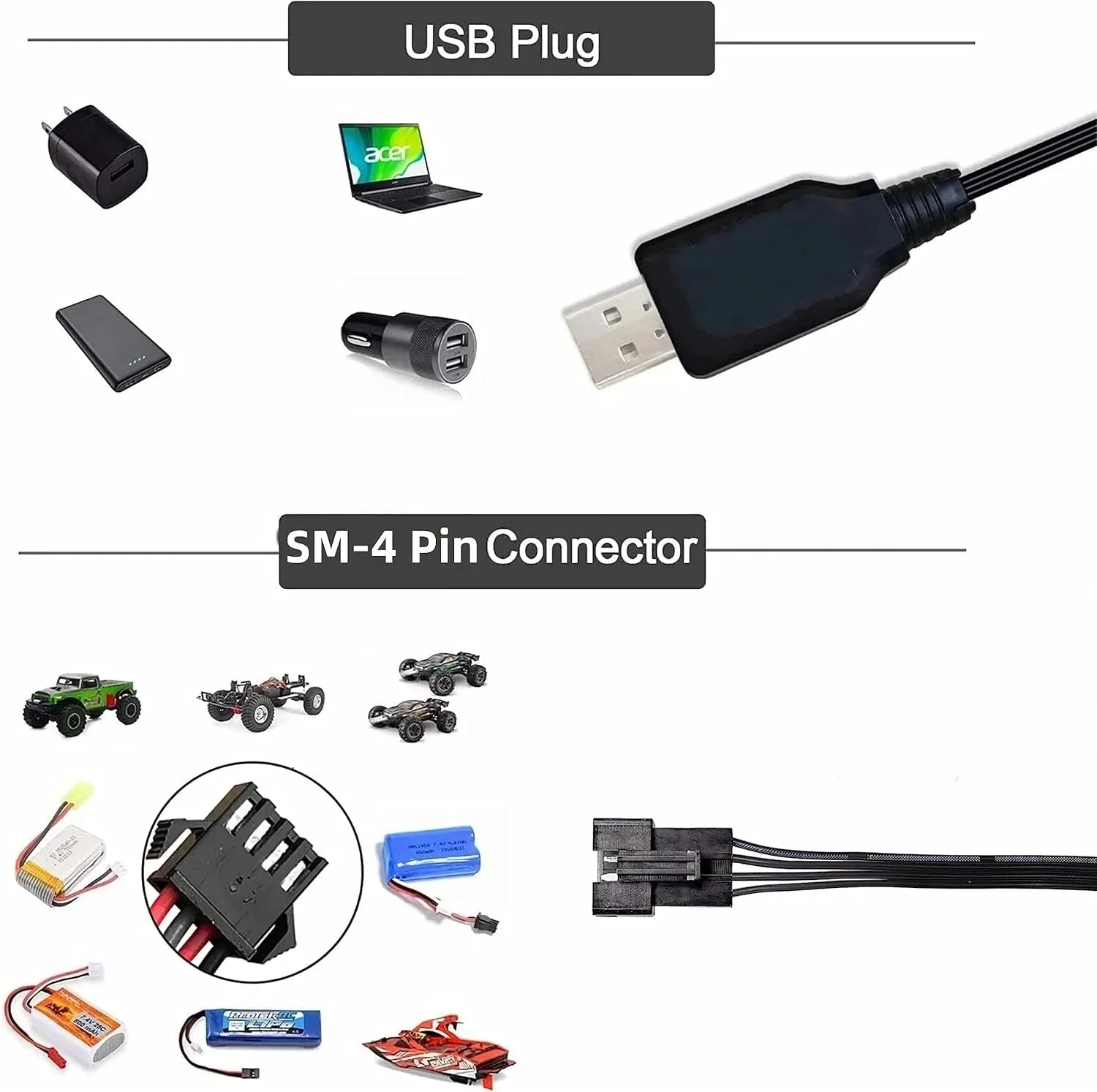Lithium USB Battery Charger 7.4v 500mA 4-PIN