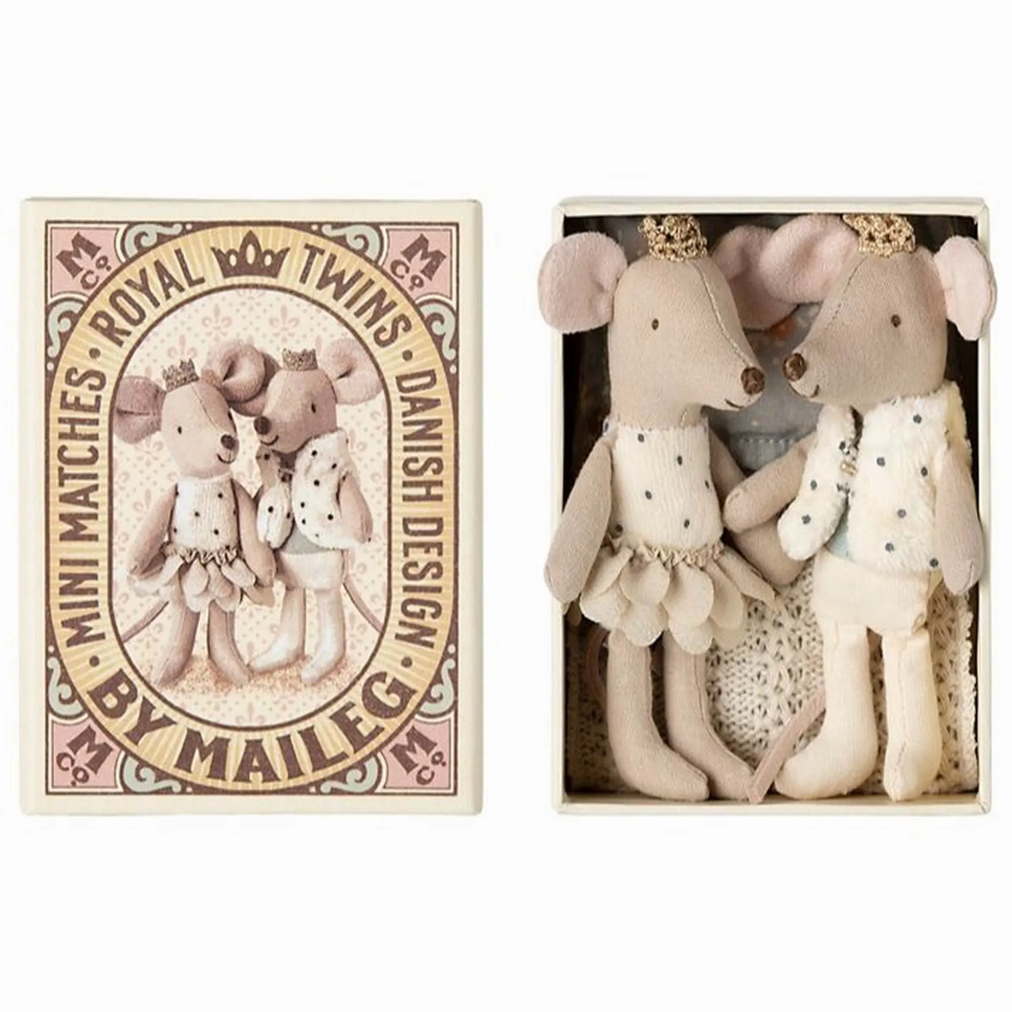 Maileg Royal Twin Mice, Little Sister and Brother in Matchbox