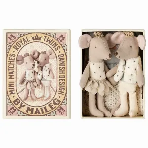Maileg Royal Twin Mice, Little Sister and Brother in Matchbox