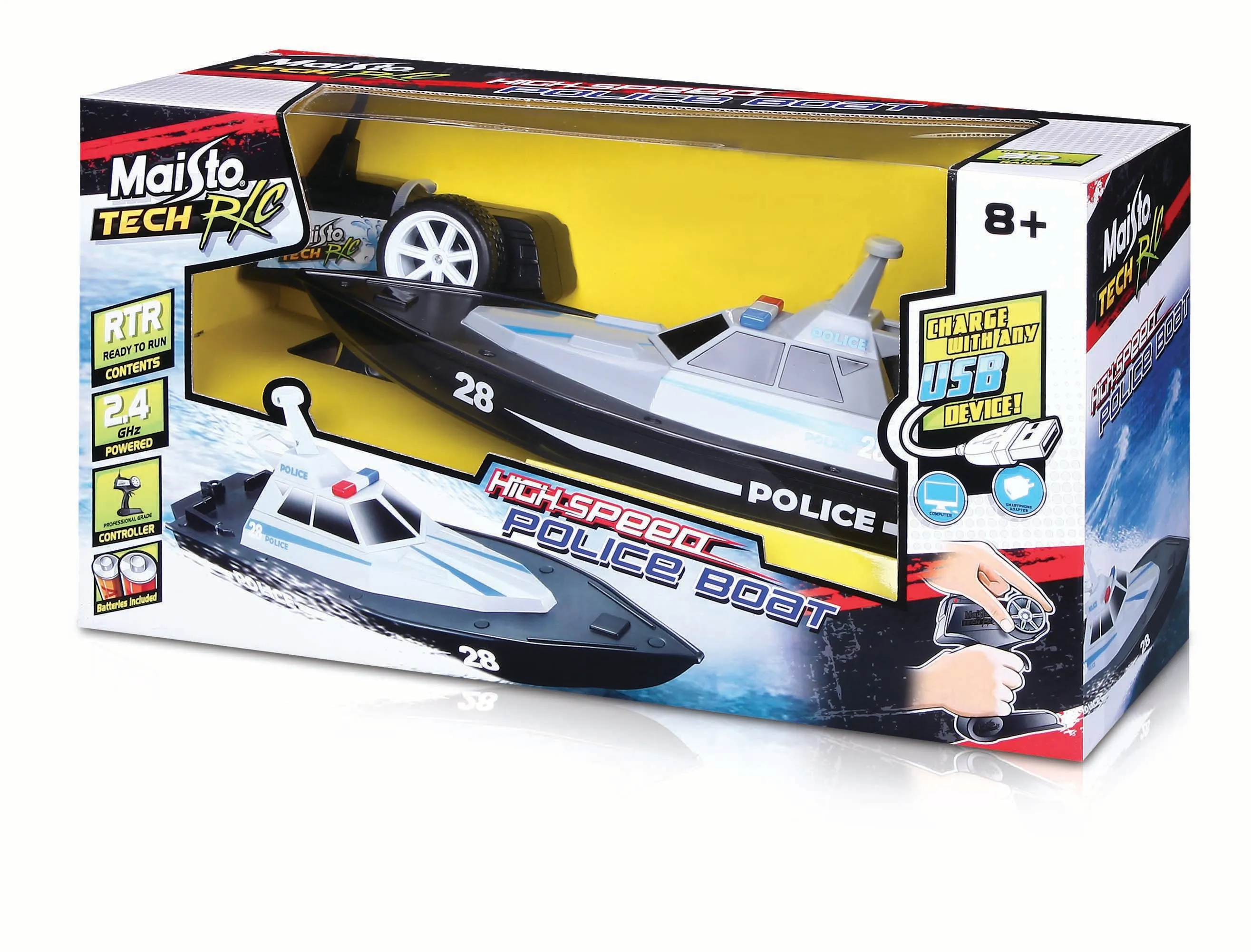 Maisto Tech Remote Control High-Speed Police Boat