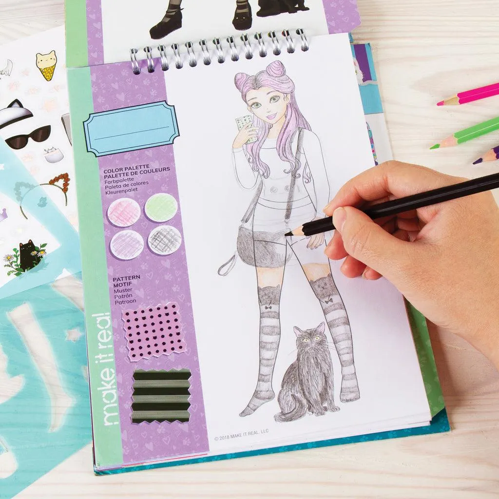 Make it Real Fashion Design Stickers & Sketchbook: Pretty Kitty