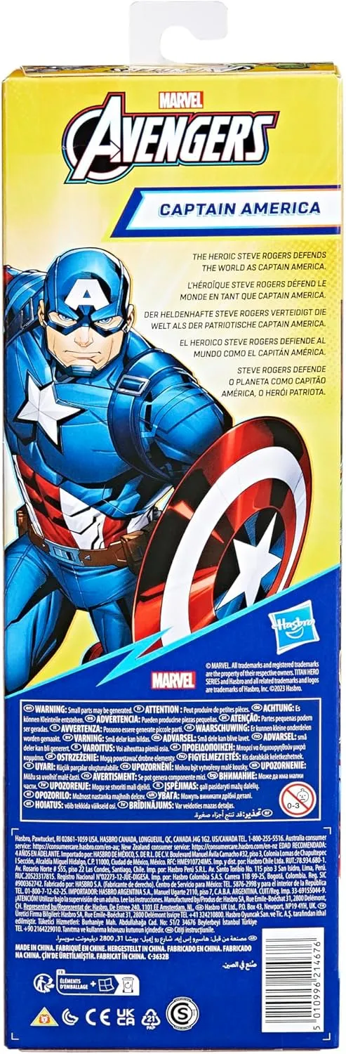 Marvel Avengers Titan Hero Series Captain America 12” Action Figure - Poseable Superhero Toy for Kids Ages 4 