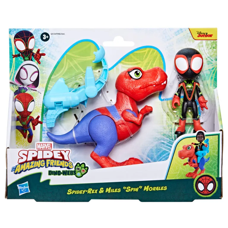 Marvel Spidey & His Amazing Friends Dino-Webs Spidey-Rex & Miles "Spin" Morales 4-Inch Acton Figure 2-Pack