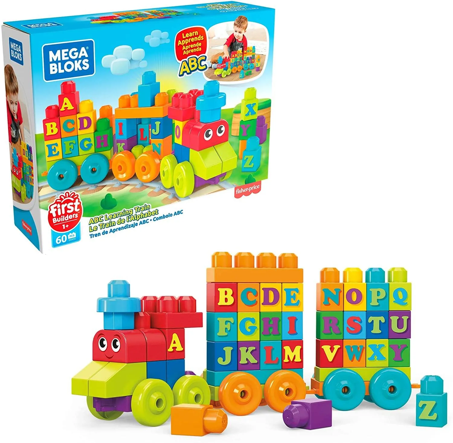 Mega Bloks DXH35 60 Piece ABC Learning Train Building Toy