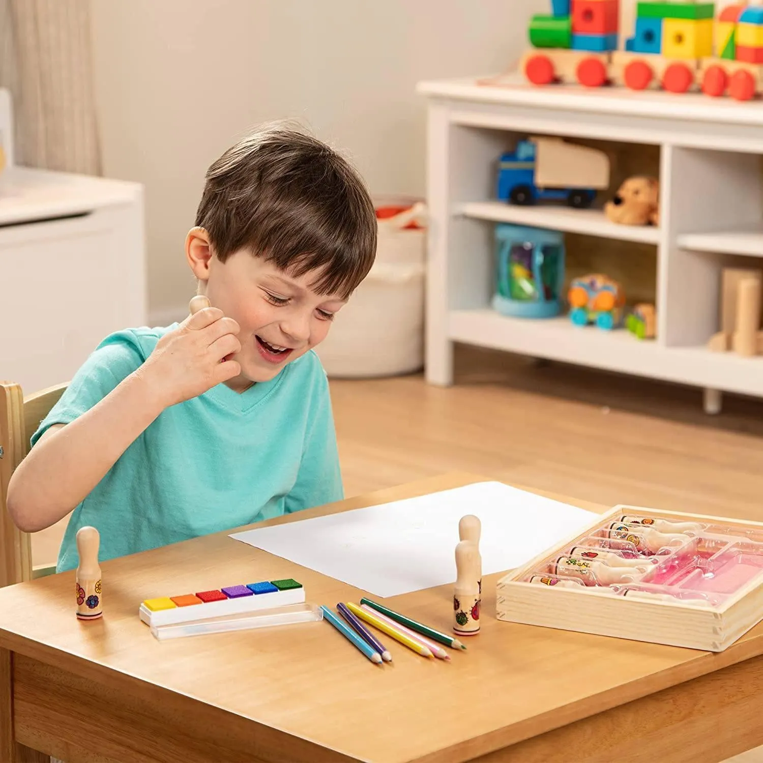 Melissa & Doug Wooden Stamp Set - Deluxe Happy Handles
