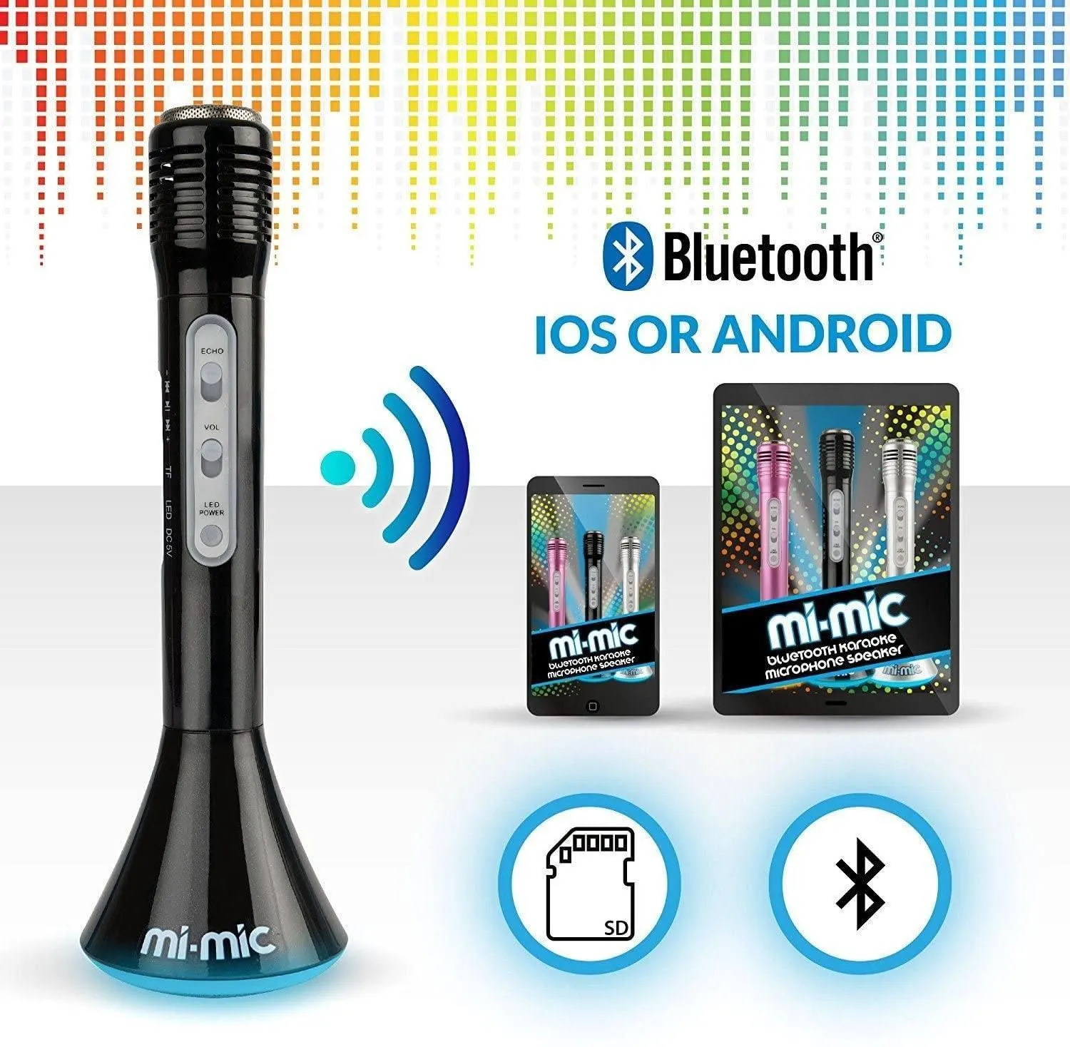 MI-MIC Karaoke Microphone Speaker with Wireless Bluetooth and LED Lights, Black