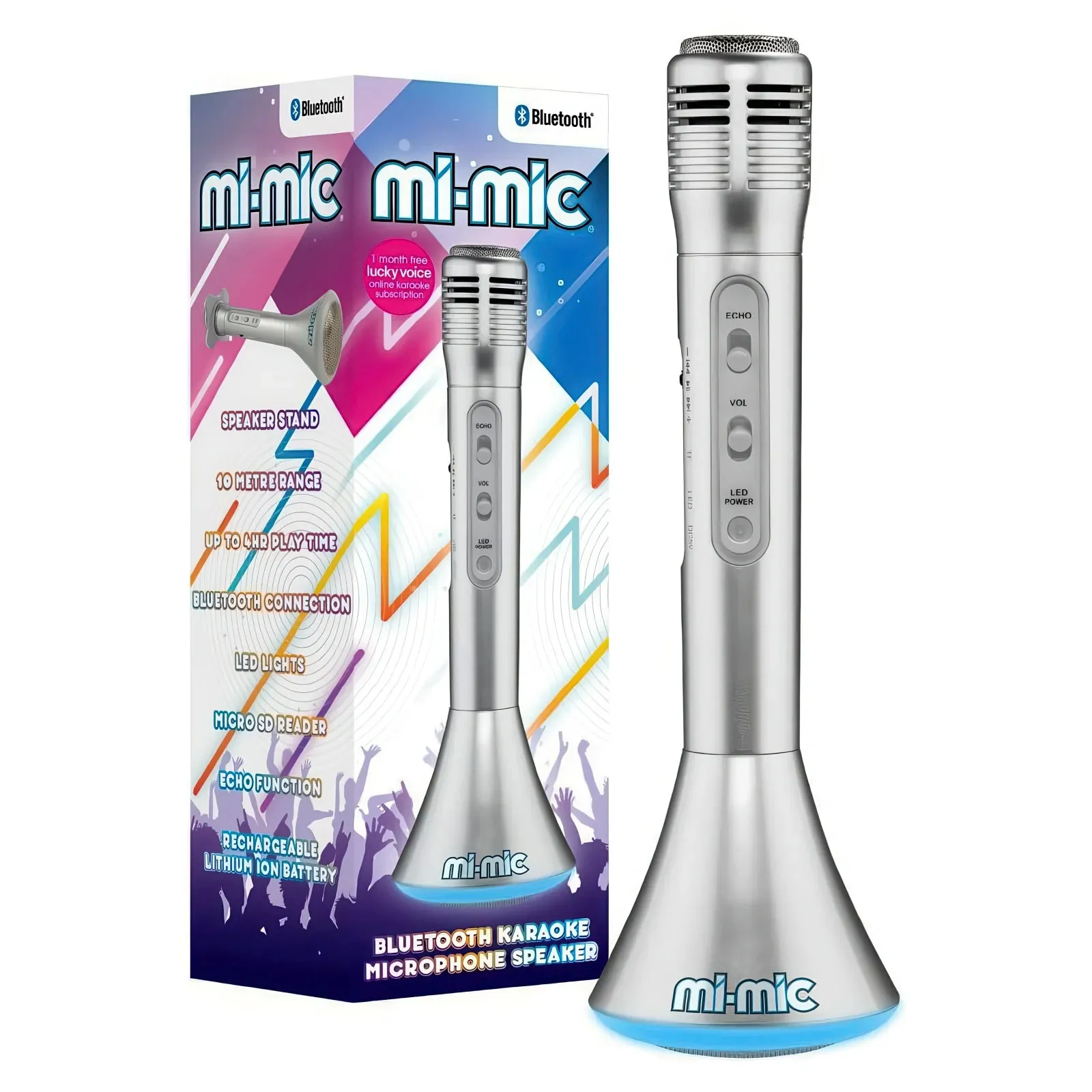 Mi-Mic Portable Bluetooth Karaoke Microphone Speaker - Silver