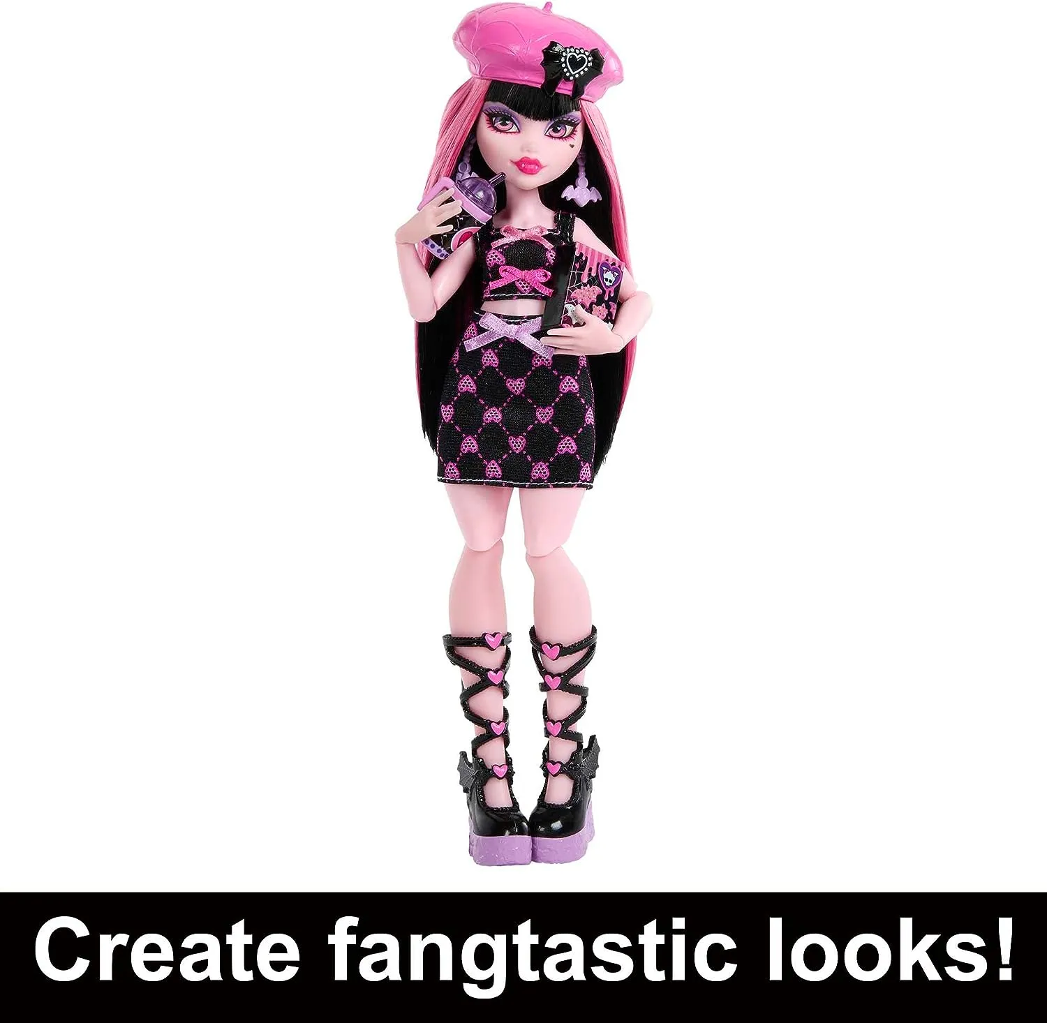 Monster High Doll and Fashion Set, Draculaura with Dress-Up Locker and 19  Surprises