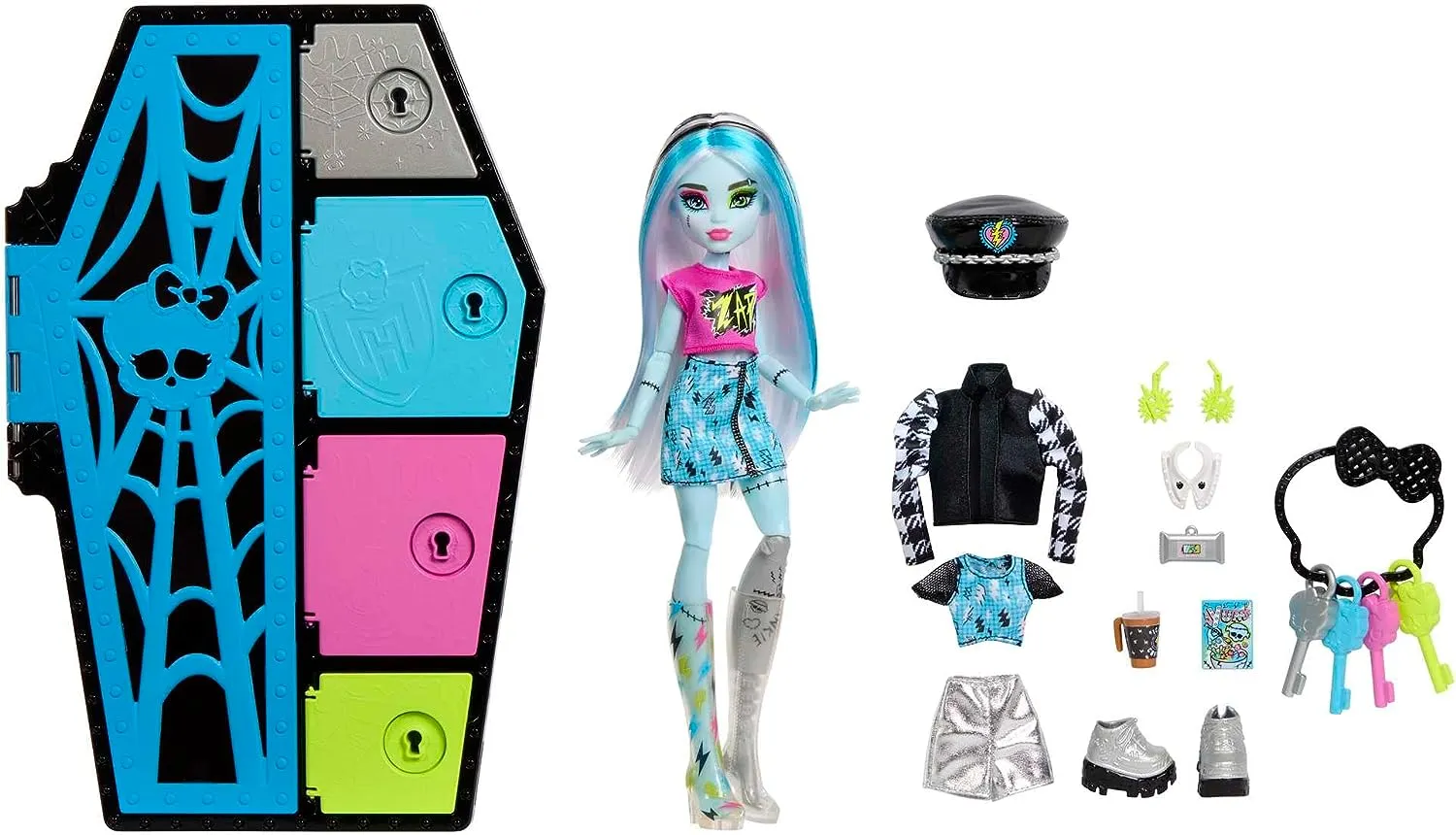 Monster High Doll and Fashion Set, Frankie Stein with Dress-Up Locker and 19  Surprises