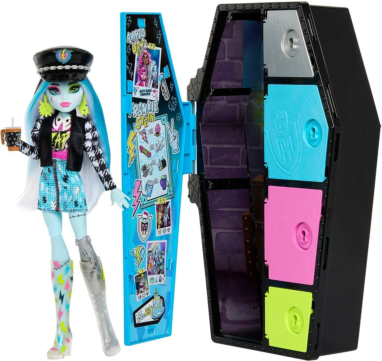 Monster High Doll and Fashion Set, Frankie Stein with Dress-Up Locker and 19  Surprises