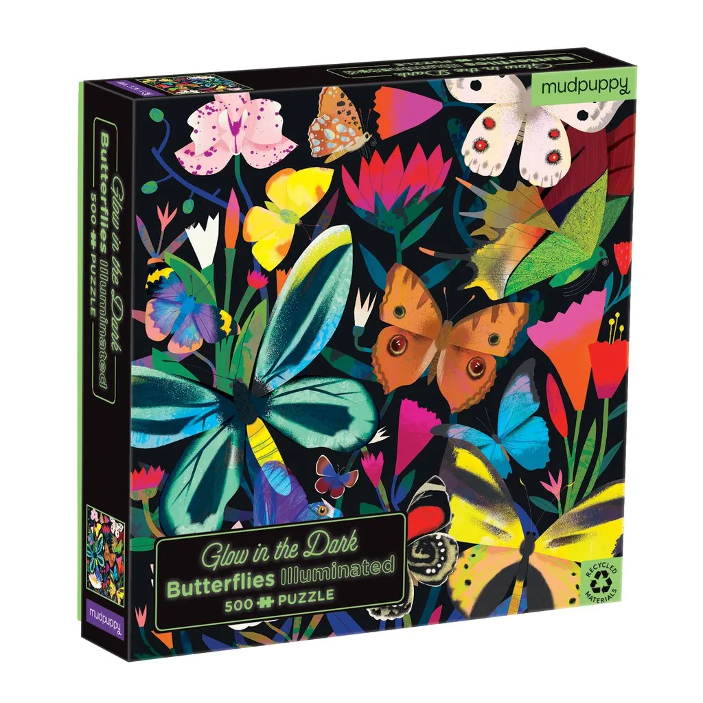 Mud Puppy Glow In The Dark Butterflies Illuminated 500 Piece Puzzle