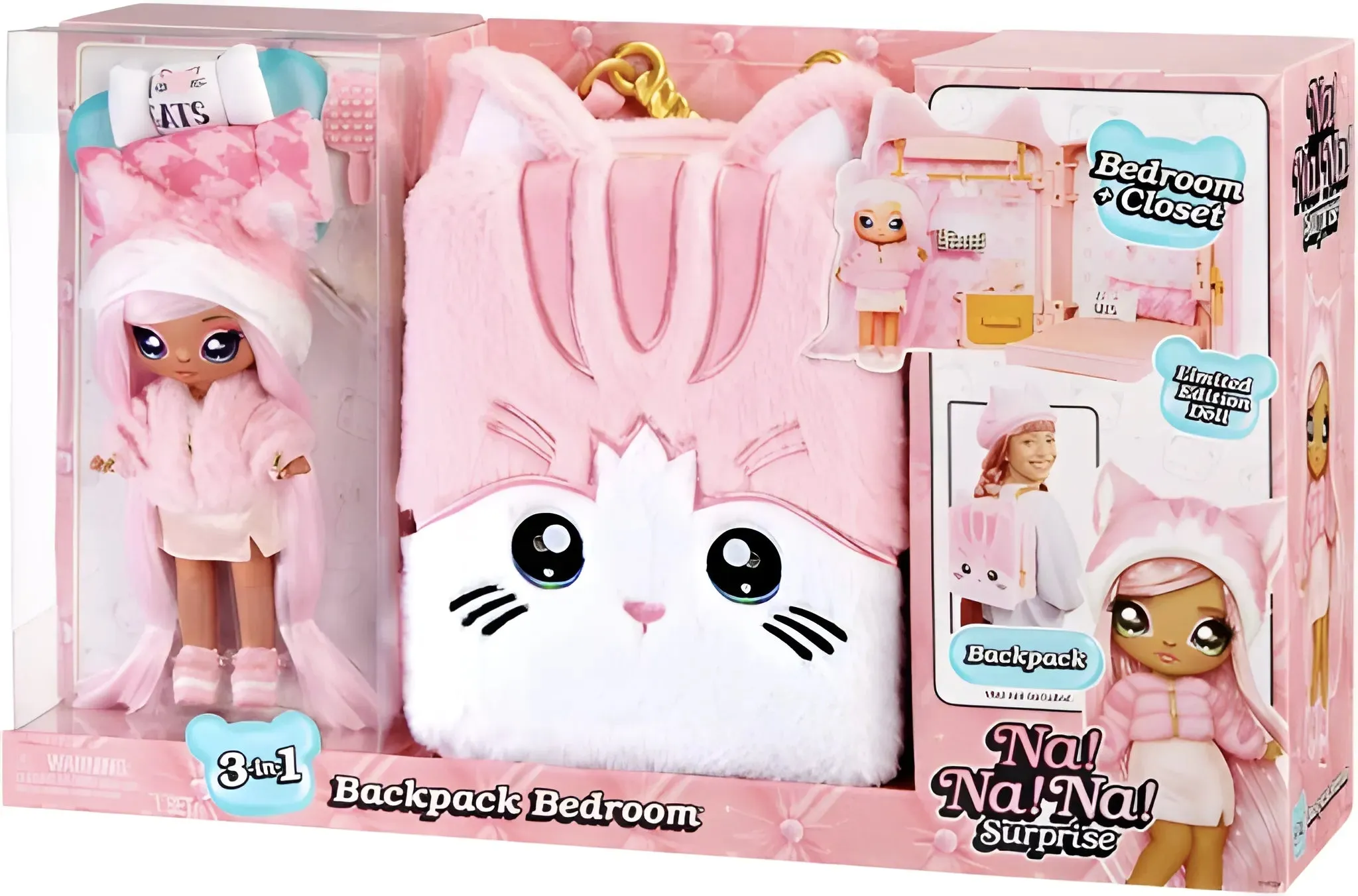 Na! Na! Na! Surprise 3-in-1 Backpack Bedroom Pink Kitty Playset
