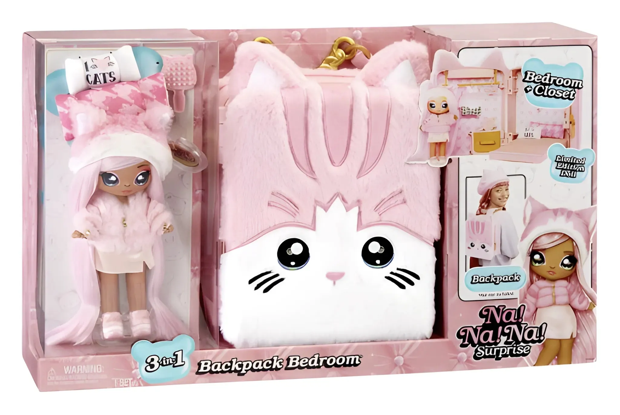 Na! Na! Na! Surprise 3-in-1 Backpack Bedroom Pink Kitty Playset