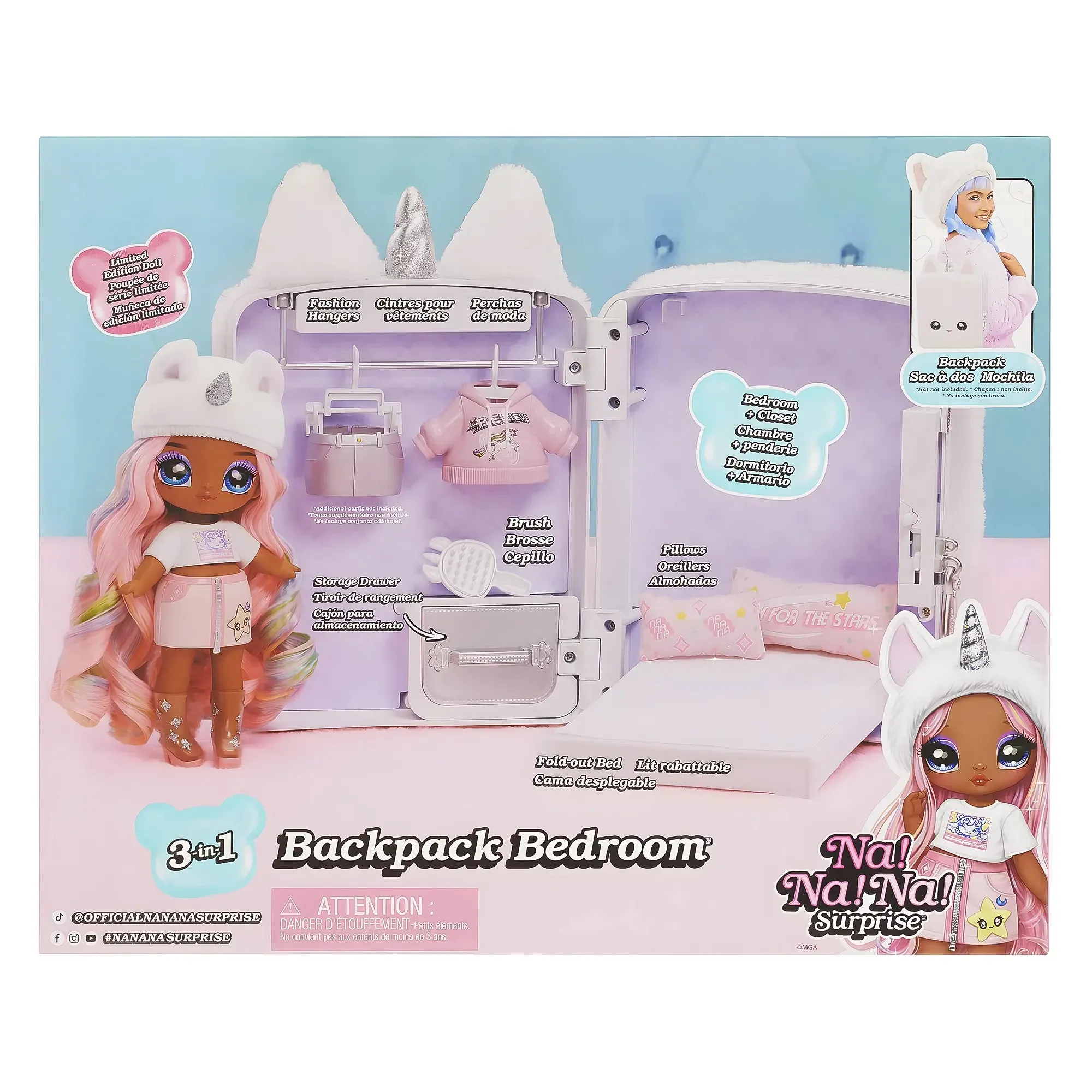 Na! Na! Na! Surprise 3-in-1 Backpack Bedroom Whitney Sparkles White Playset