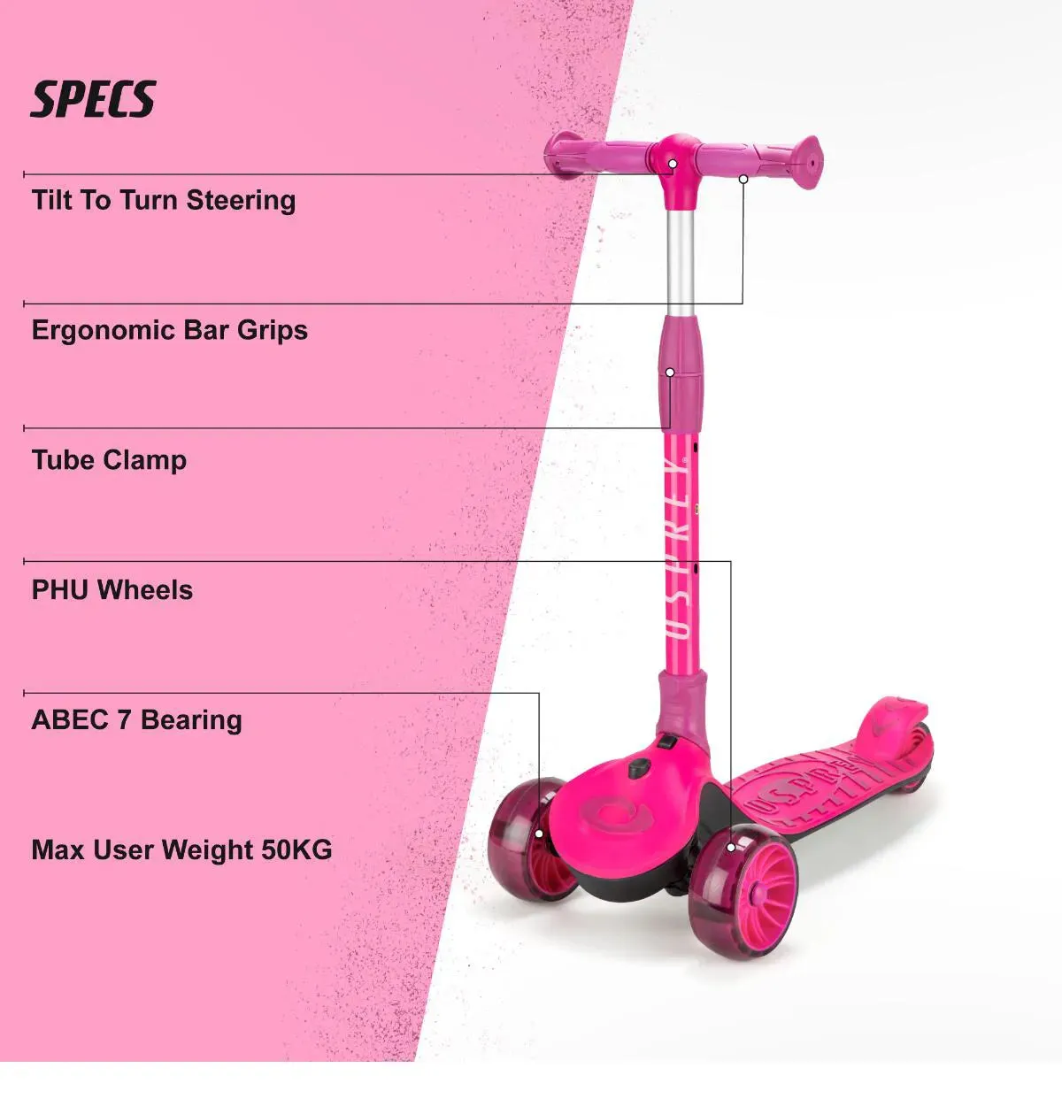 Osprey 3Ride Tri-Scooter - Pink