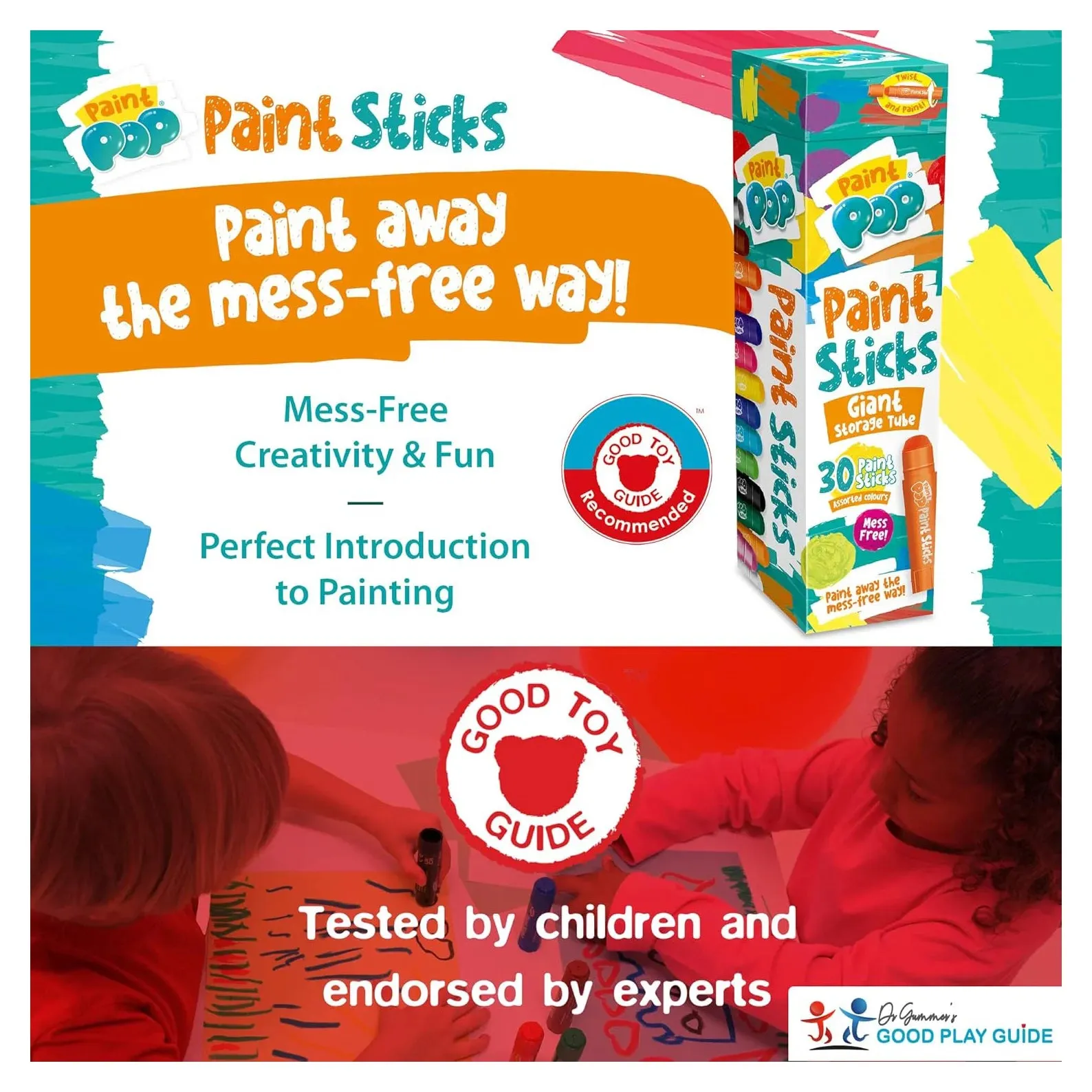Paint Pop Paint Sticks For Kids - 30 Pack Giant Tube