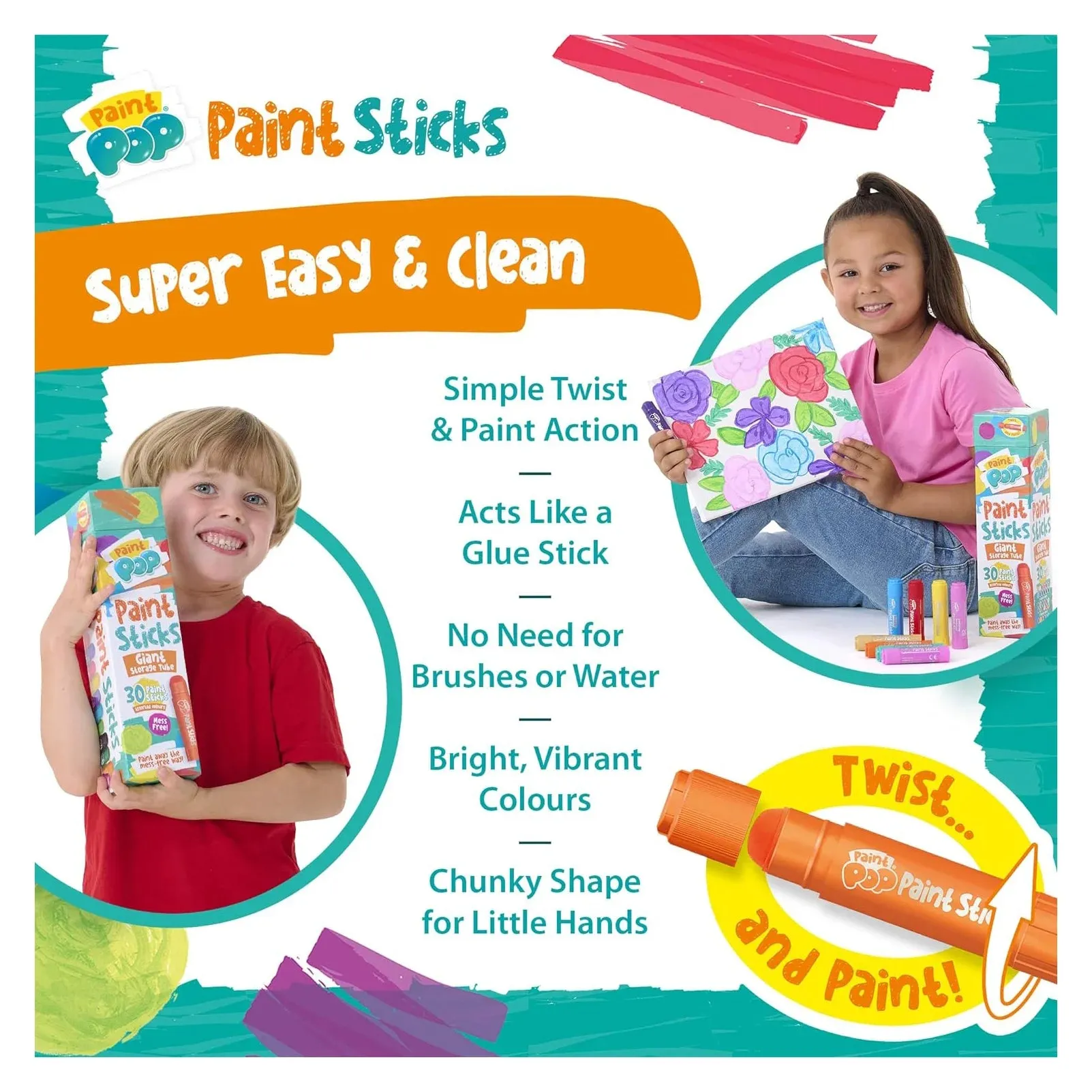 Paint Pop Paint Sticks For Kids - 30 Pack Giant Tube