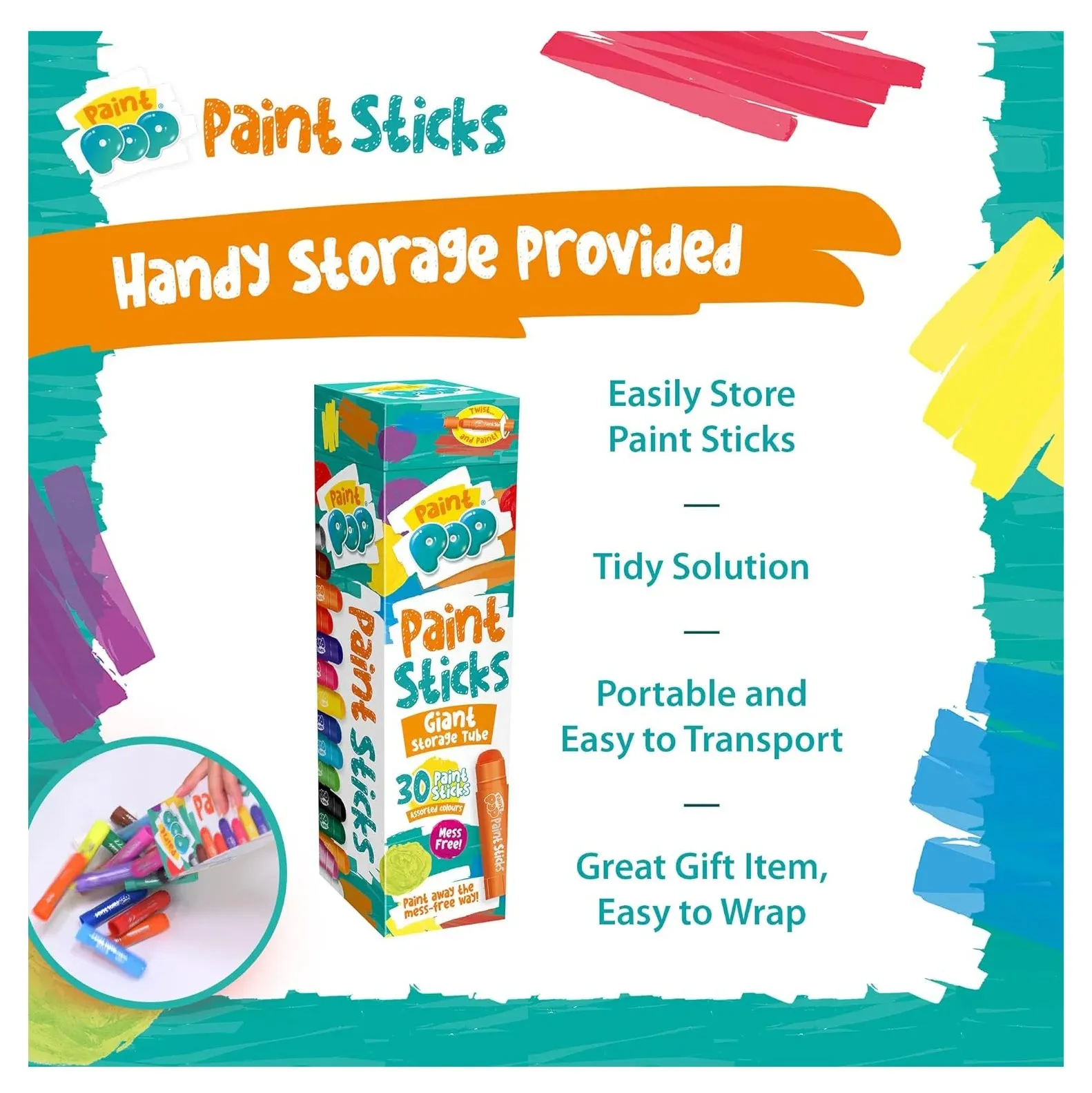 Paint Pop Paint Sticks For Kids - 30 Pack Giant Tube
