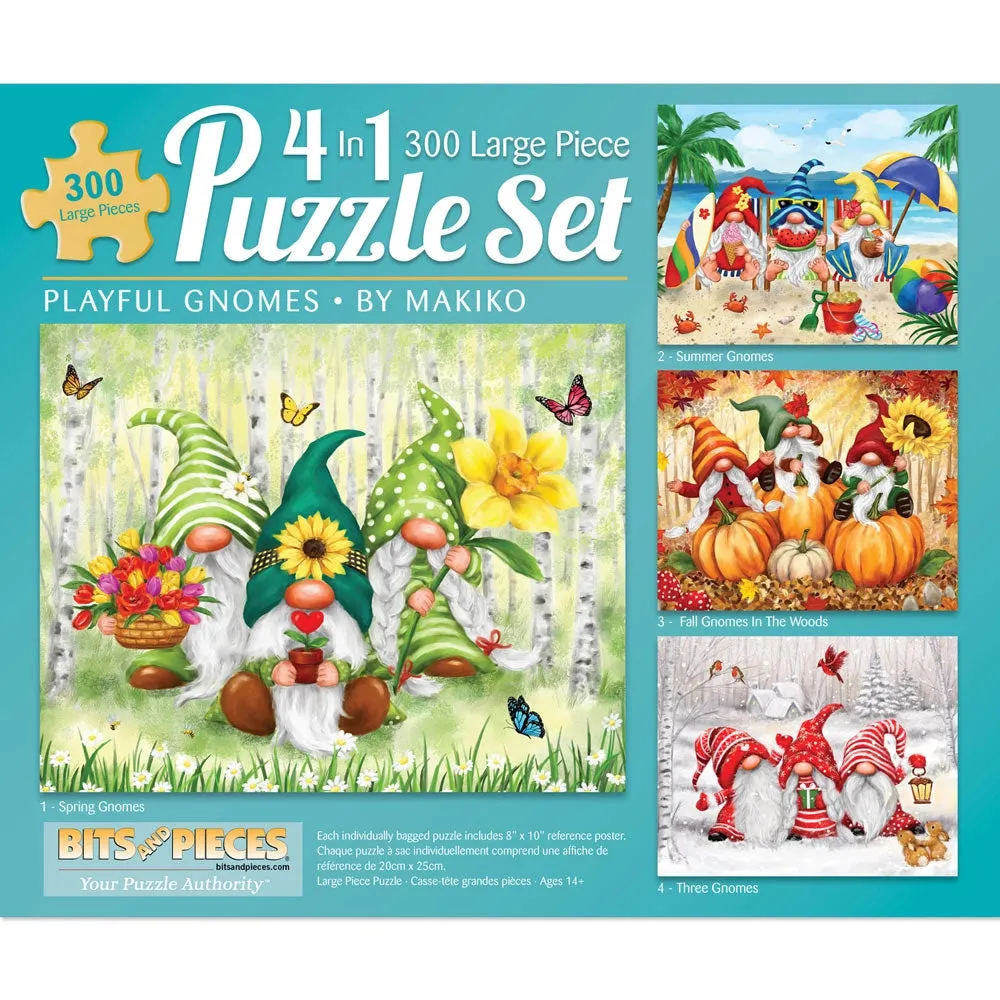 Playful Gnomes 4-in-1 Multipack Jigsaw Puzzle Bundle by Makiko Bits and Pieces