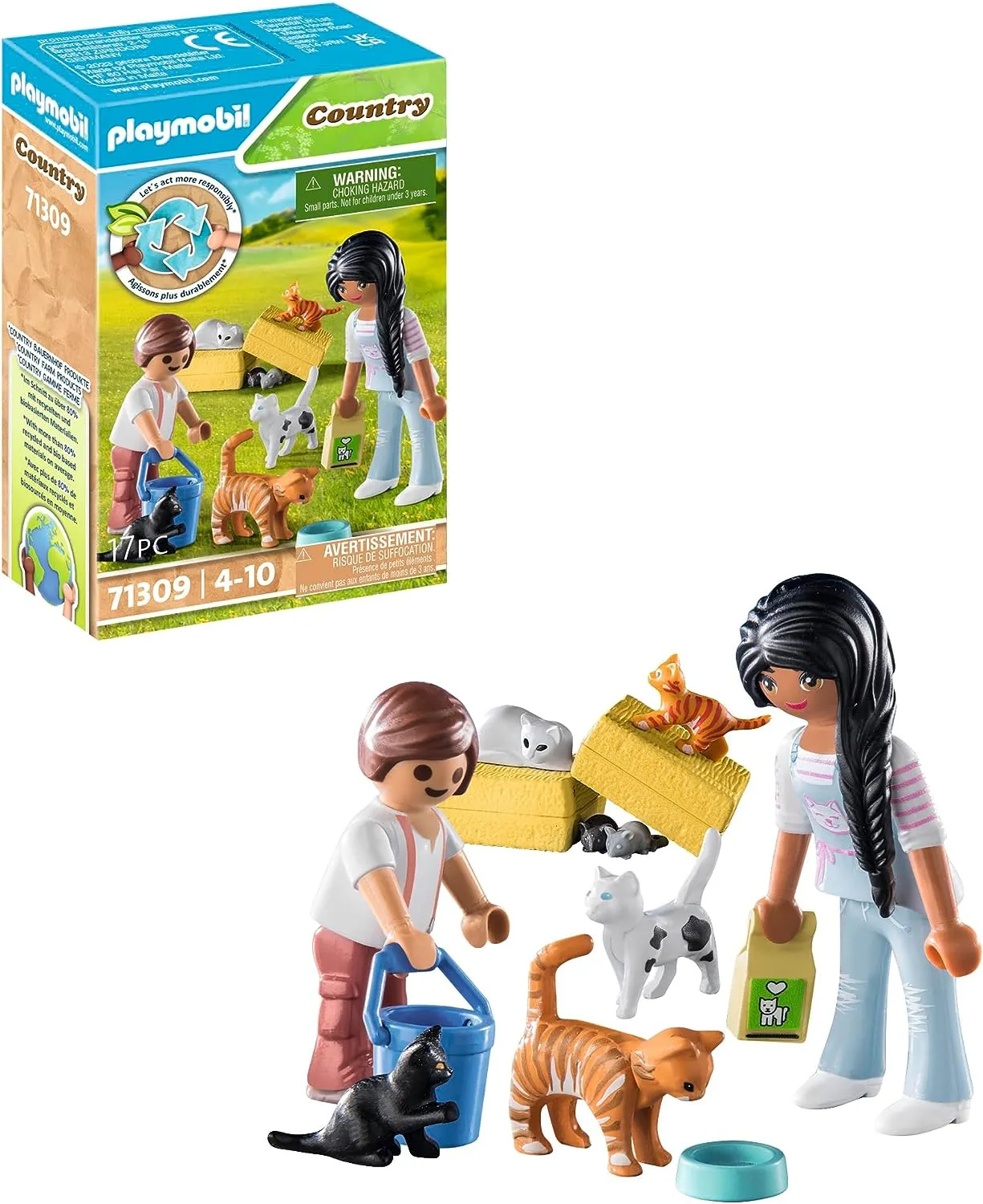 Playmobil Country Cat Family - Sustainable Farm Playset for Ages 4  (71309)