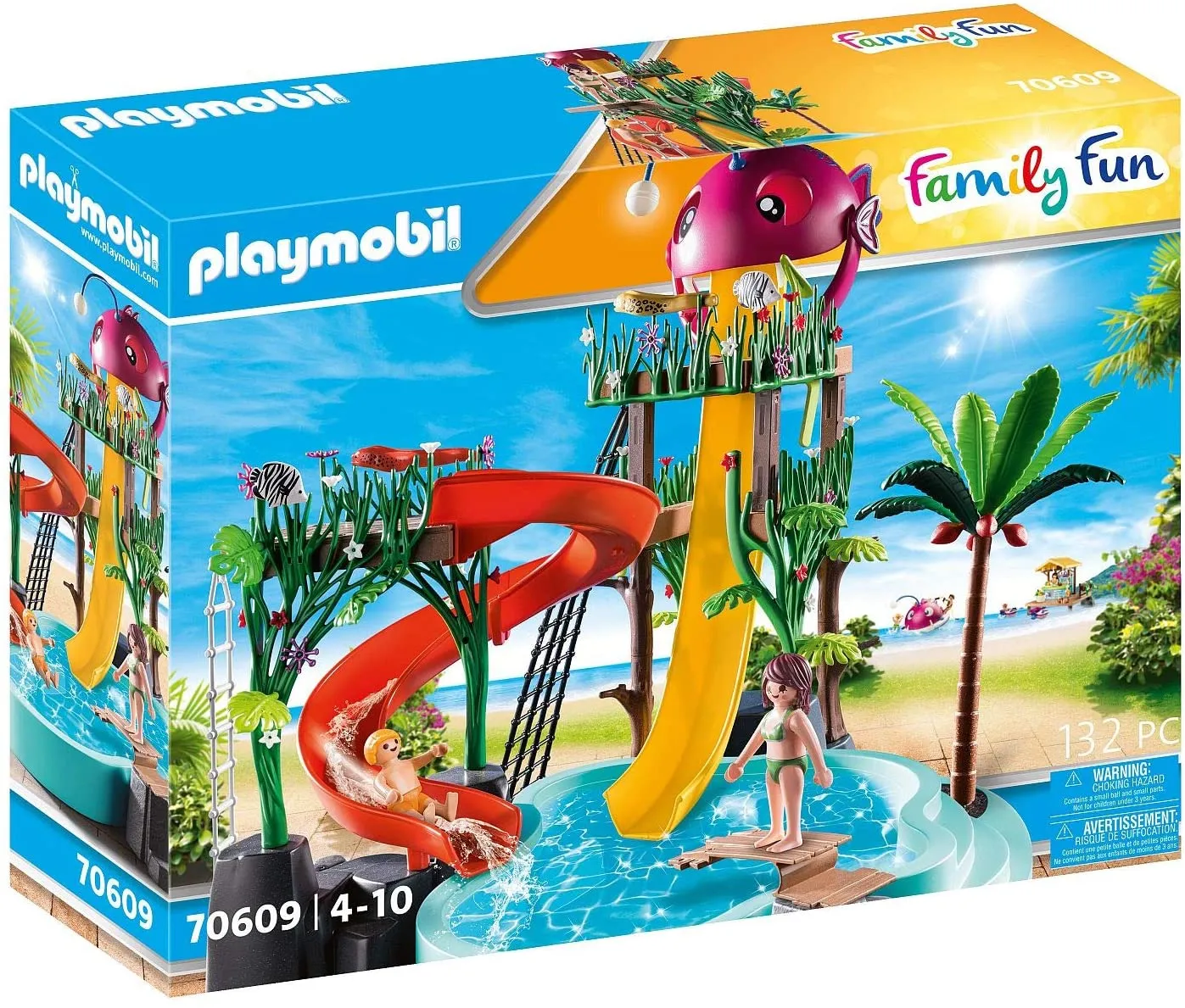 PLAYMOBIL Family Fun 70609 Water Park with Slides, Water Toy, For ages 4 