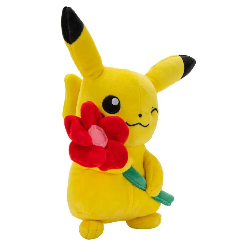 Pokemon 20cm Valentines Plush Pikachu With Red Flower Accessory