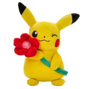 Pokemon 20cm Valentines Plush Pikachu With Red Flower Accessory